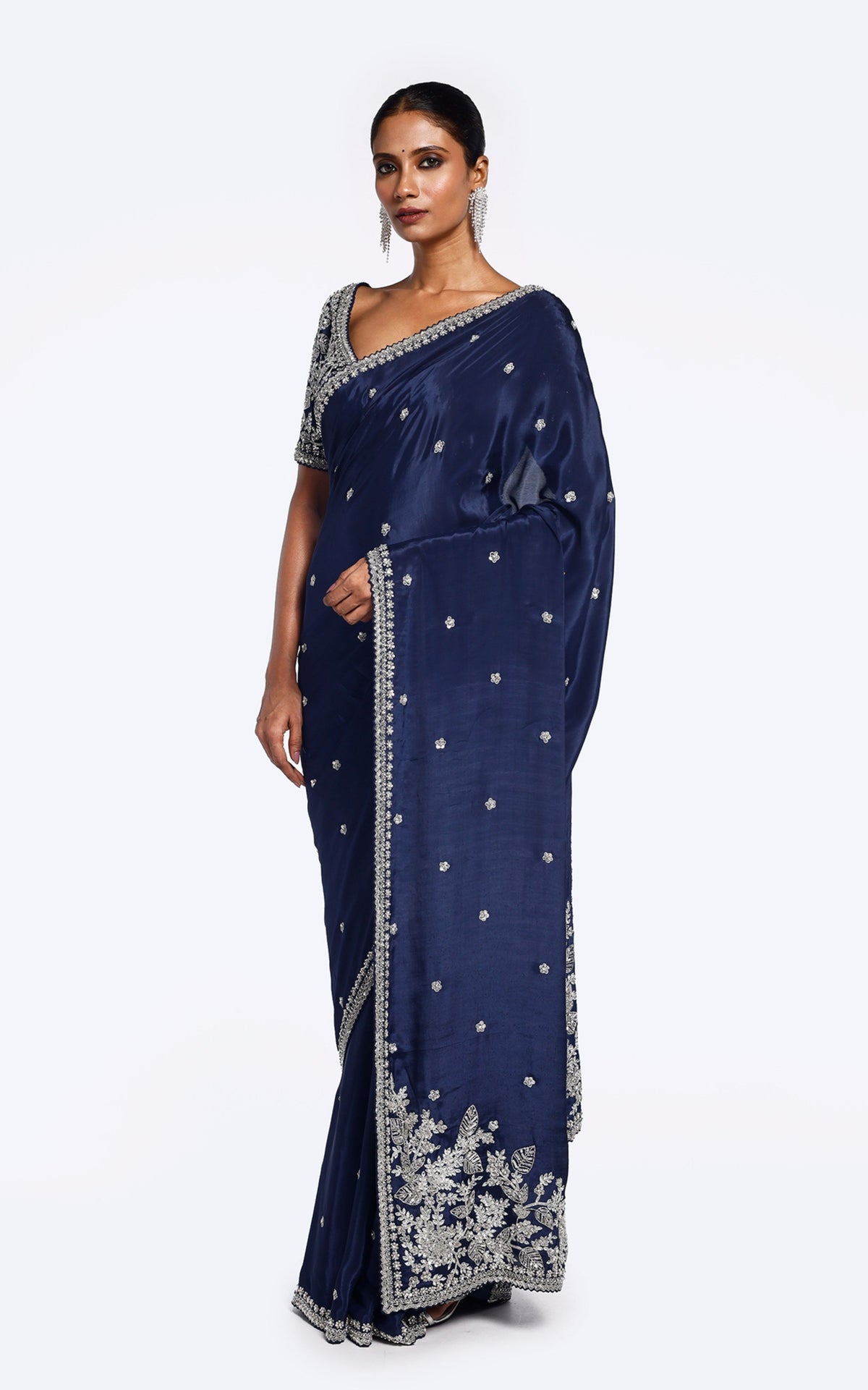 Midnight floral embellished saree