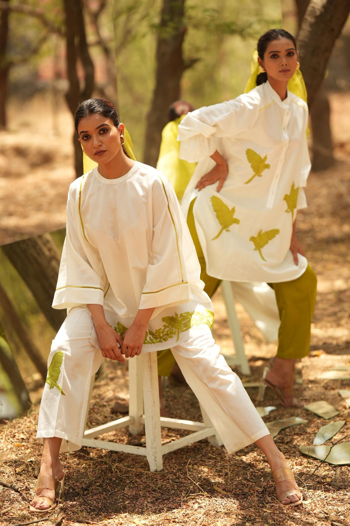 White Embroidered Short Kaftan With Pants