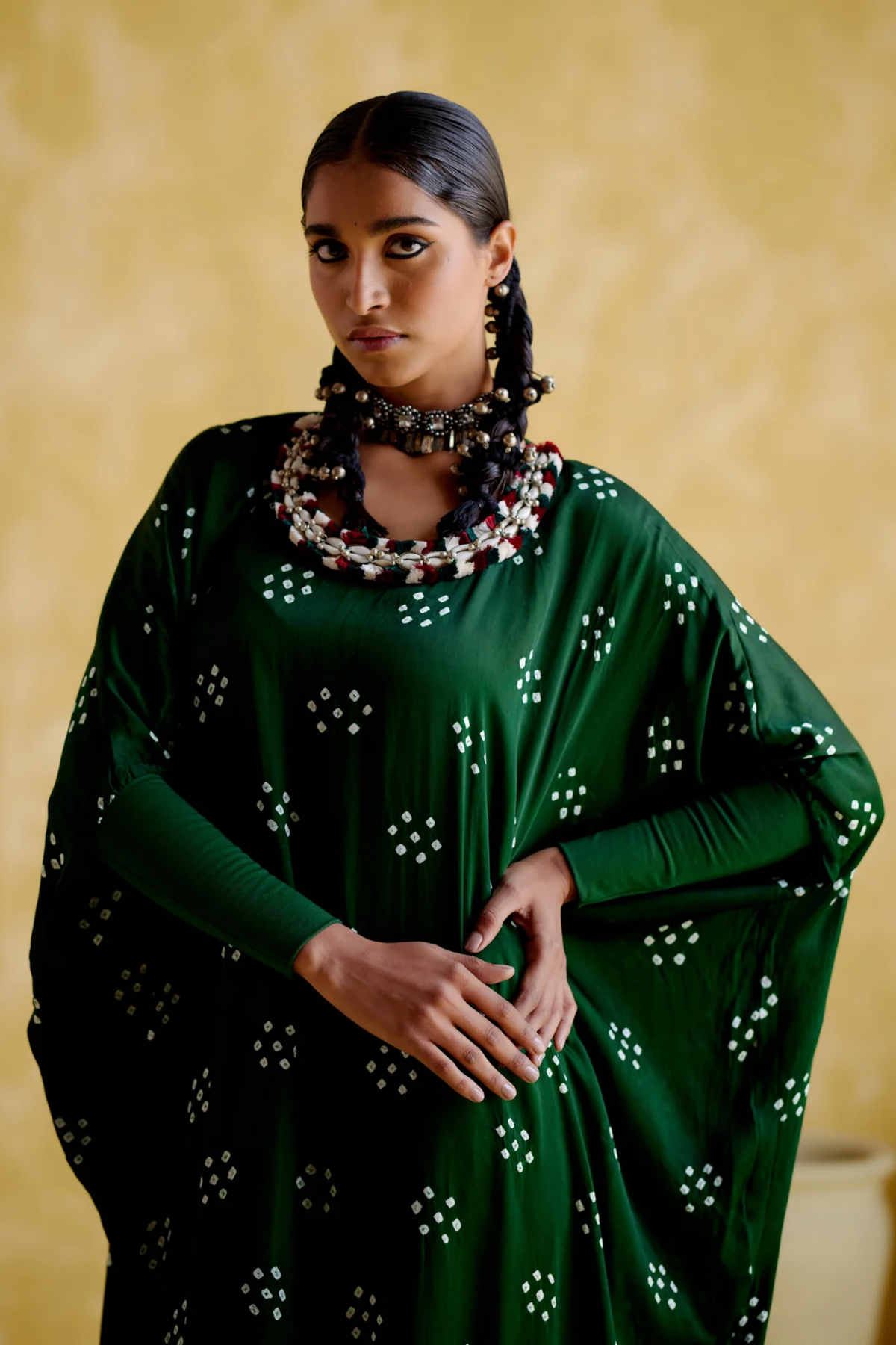 Annapoorna Green Bandhini Kaftan