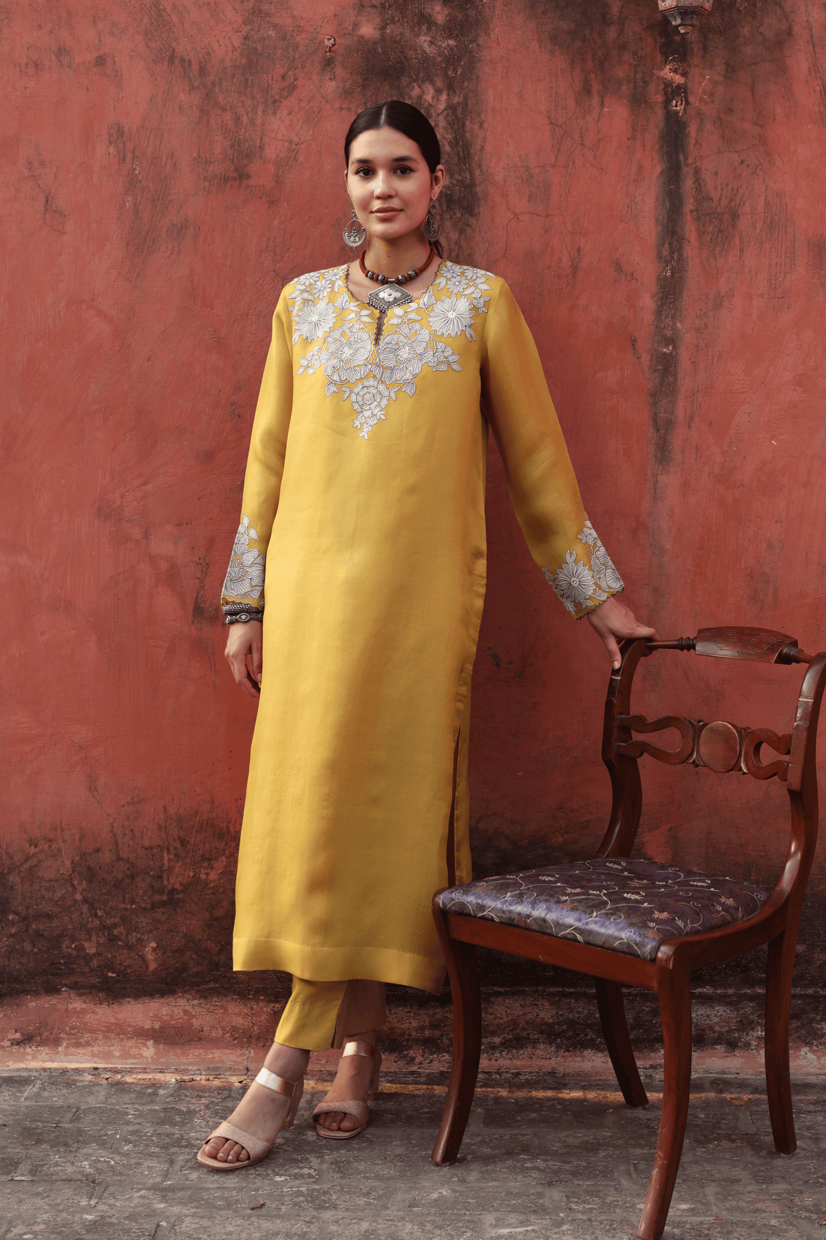 Dusty Lime Embroidered Kurta And Pant