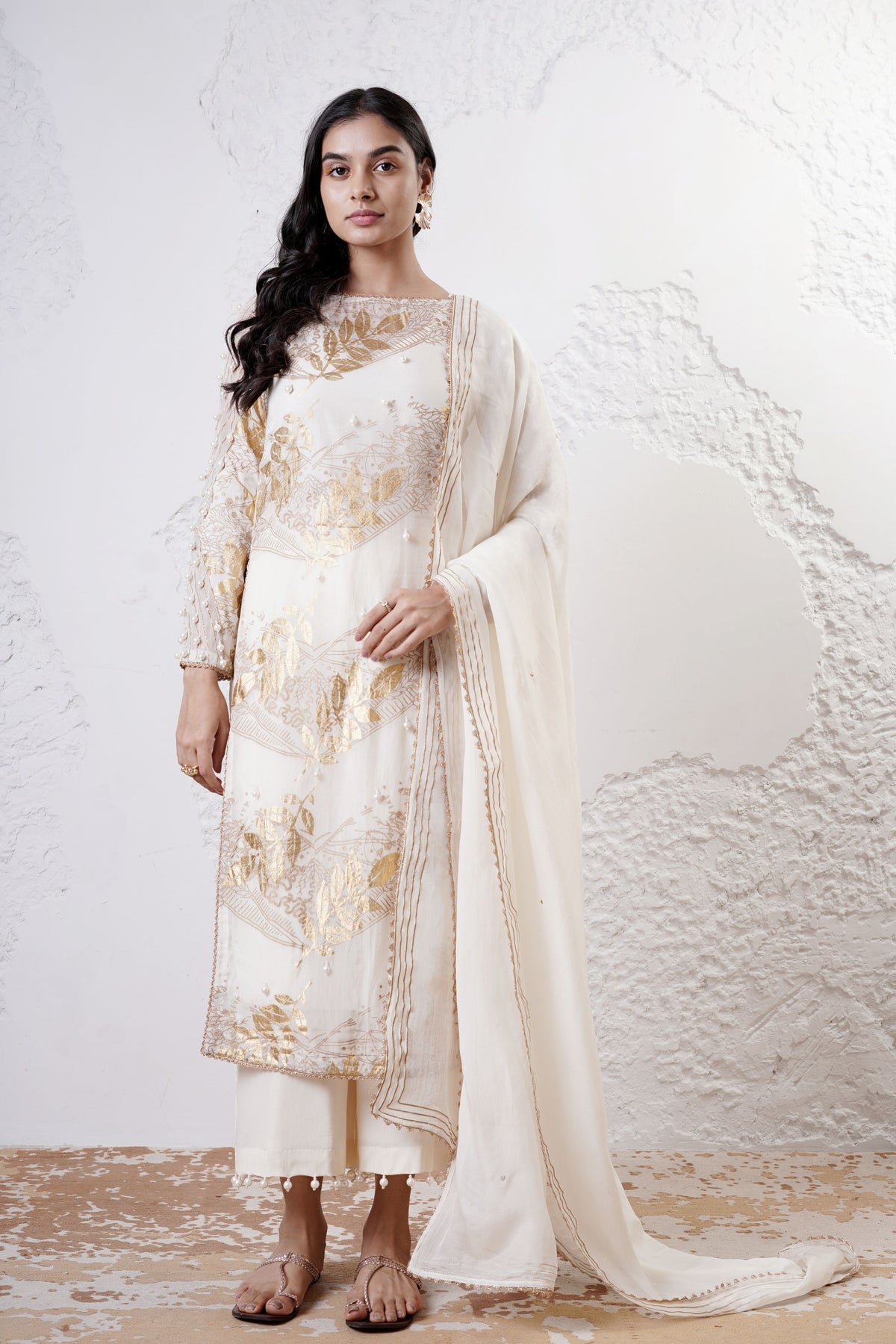 Ivory Foil Printed Kurta Set