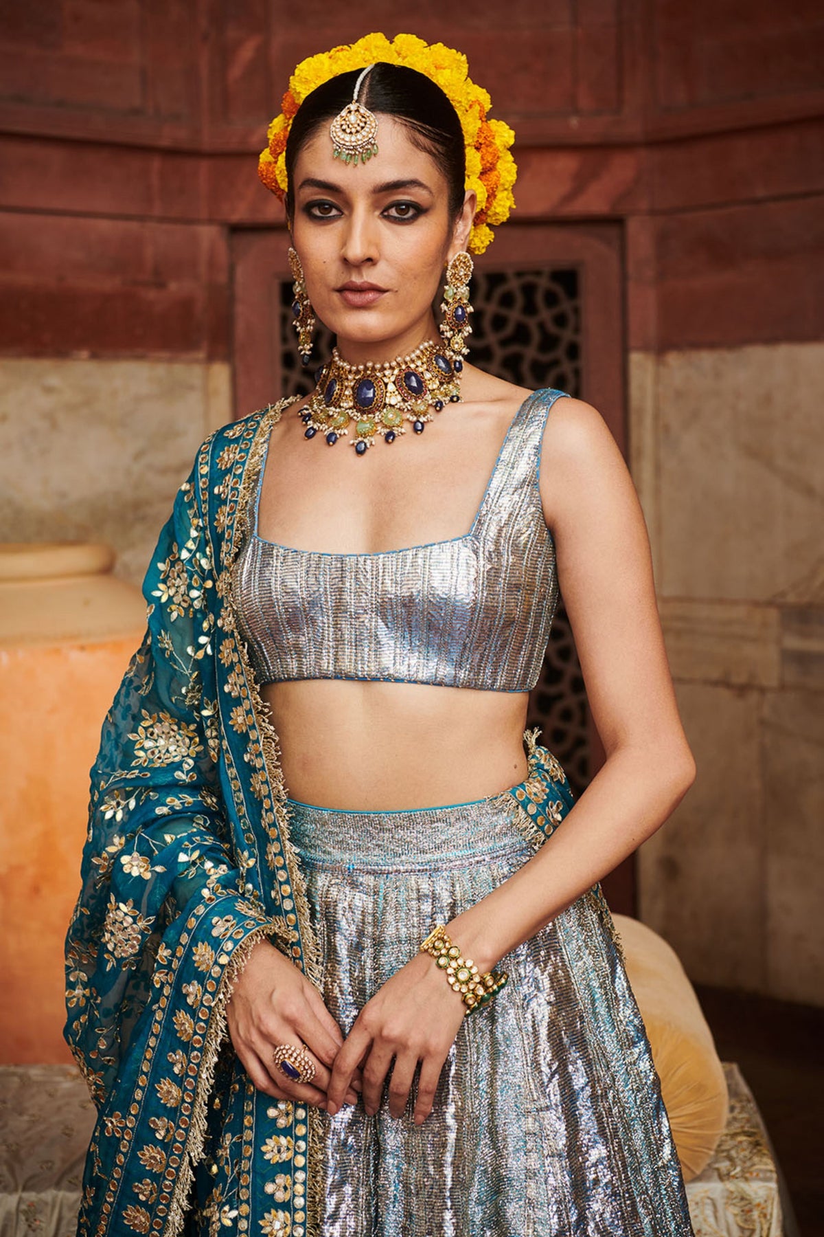 Aasmani Lampi Lehenga Set