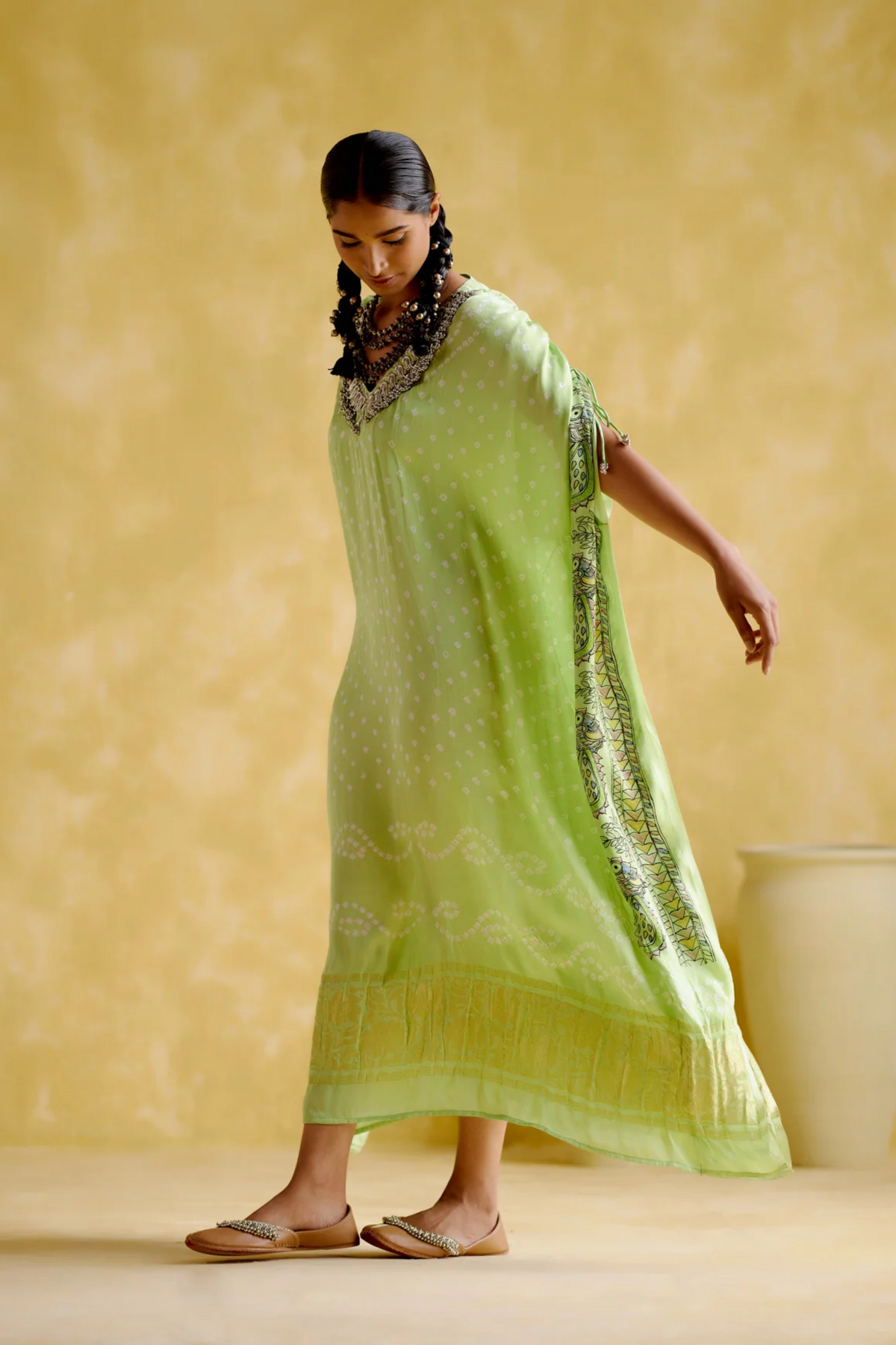 Anuradha Kalamkari Neon Kaftan