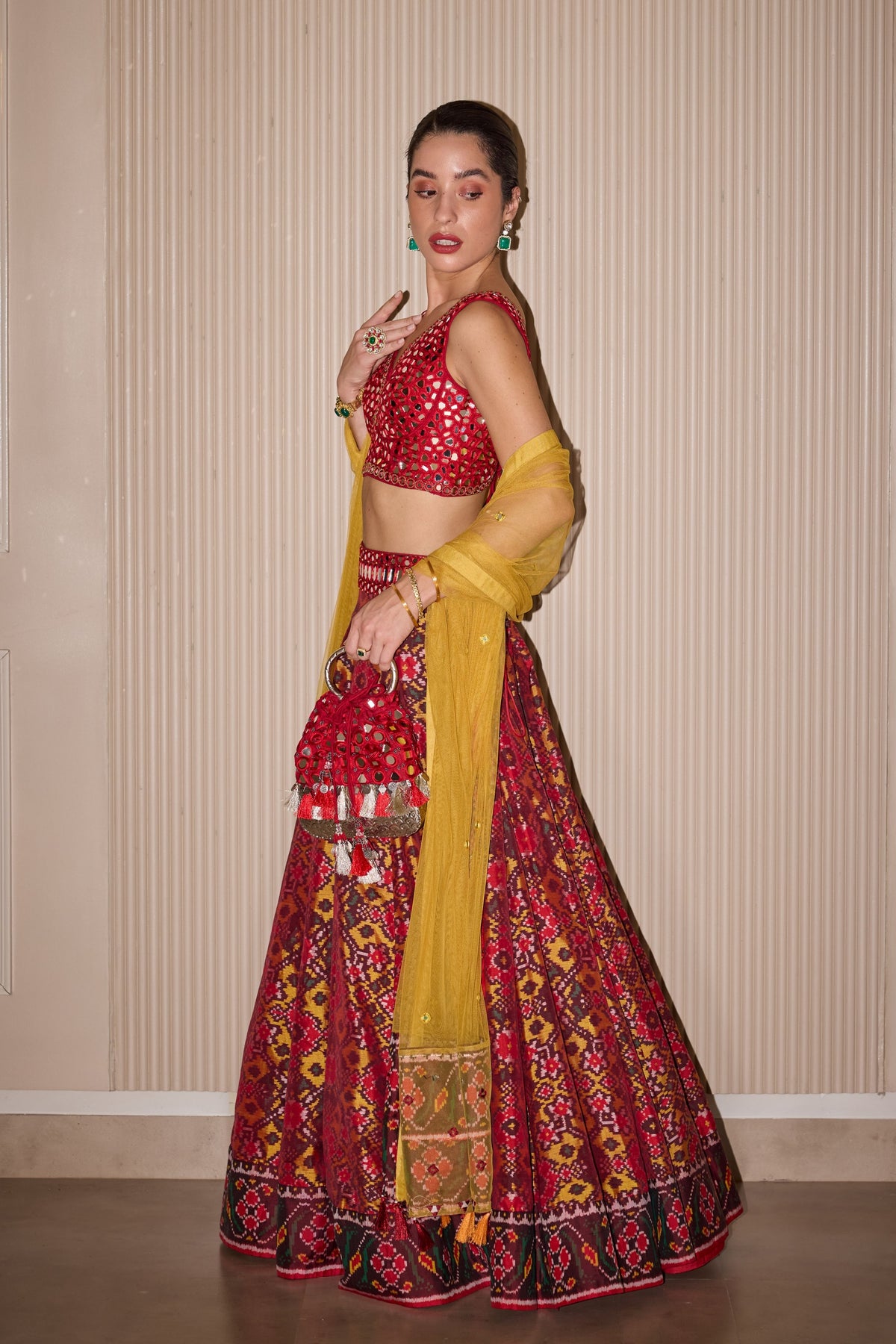 Patola Mirror Work Lehenga Set