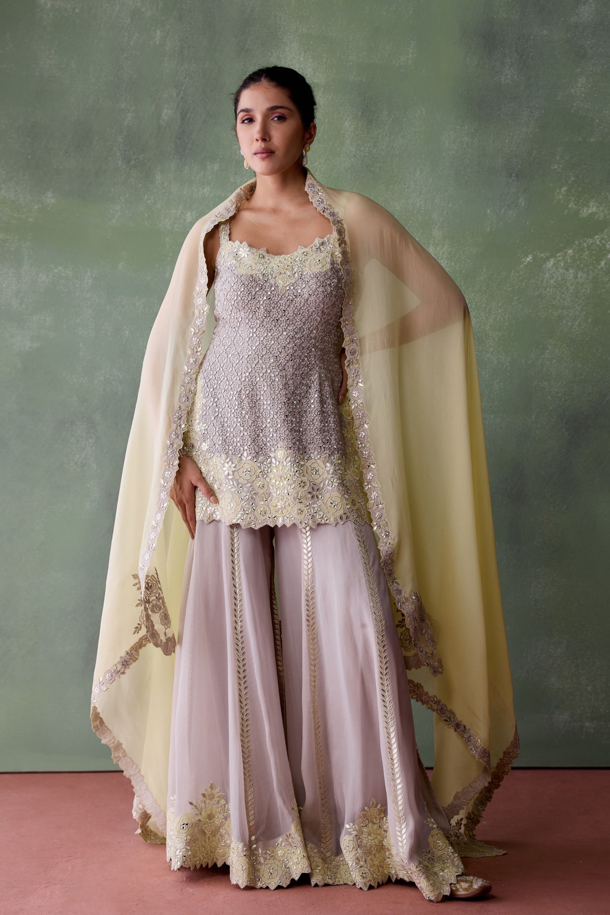 Grey Mirror Work Sharara Set