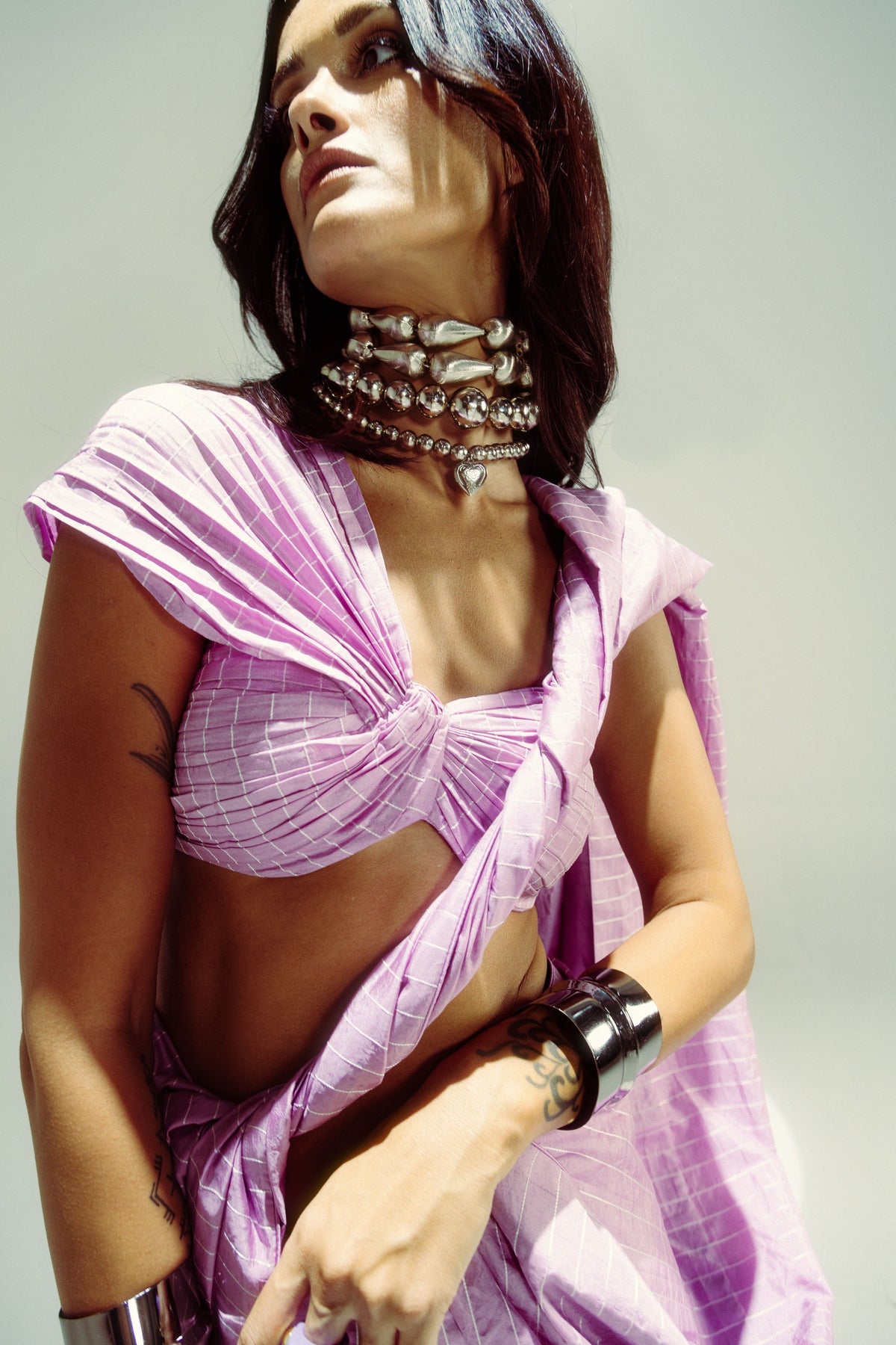 Lilac Pinstripe Saree