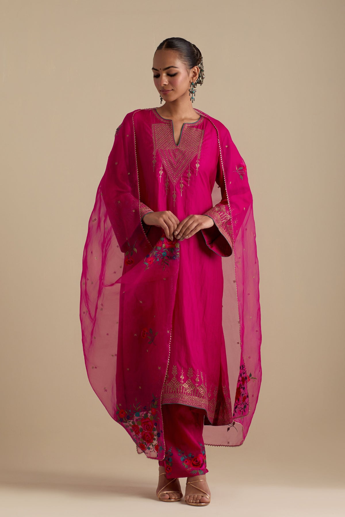 Fuchsia A-line Kurta Set