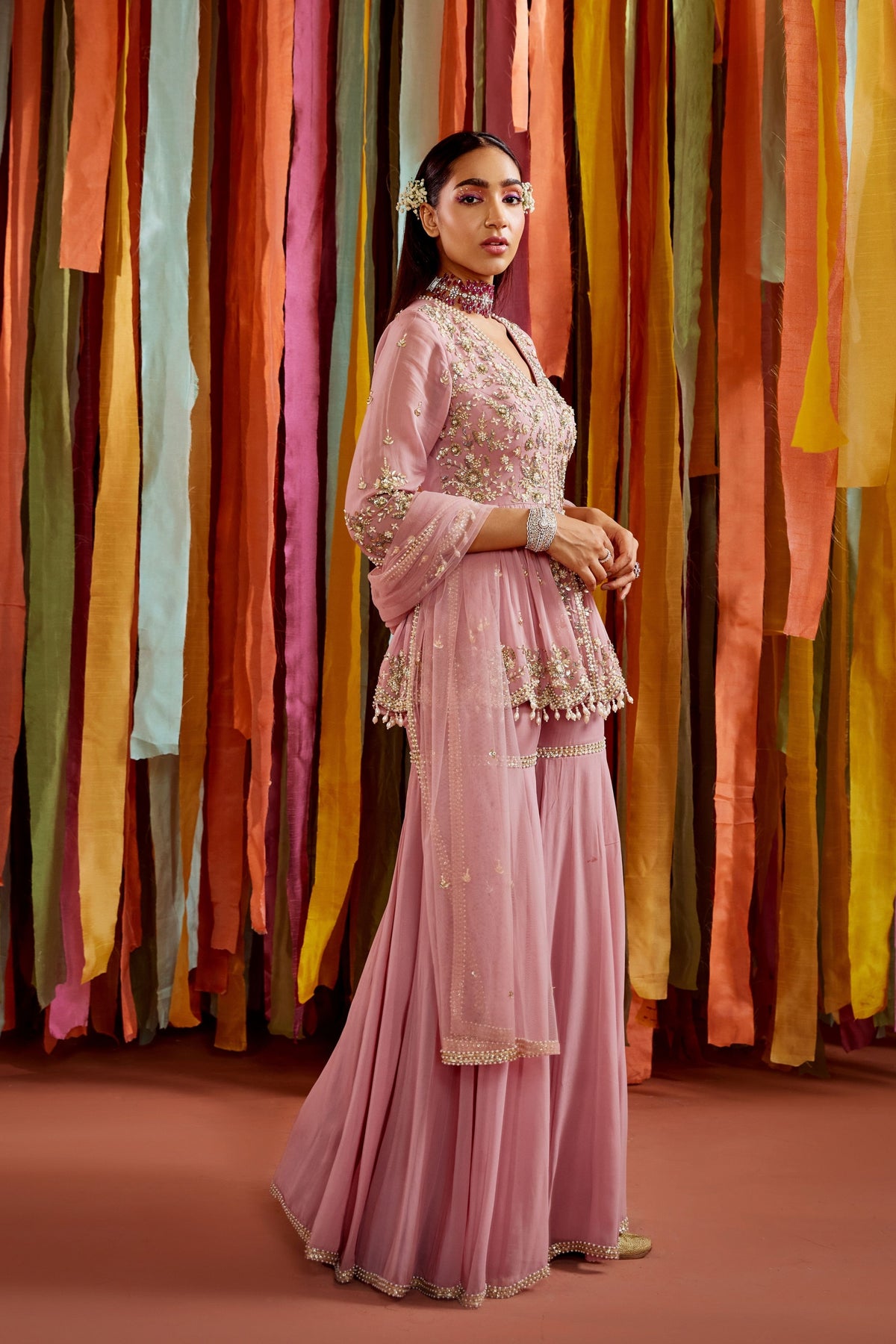 Mauve Embroidered Sharara Set