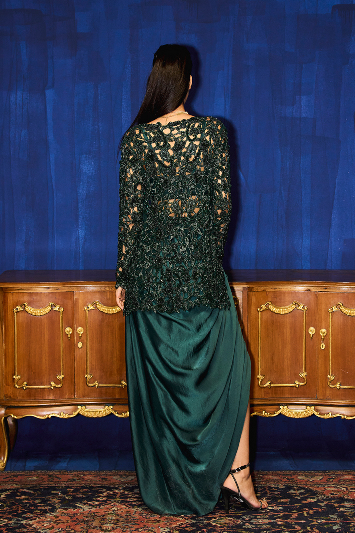 Dark Emerald Green Embroidered Co-ord Set