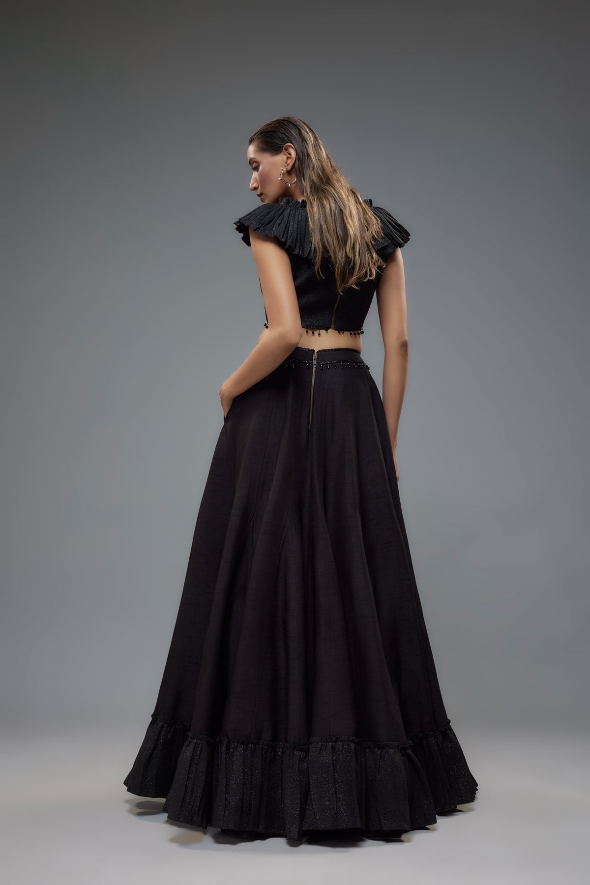 Black Ruffle Blouse and Lehenga