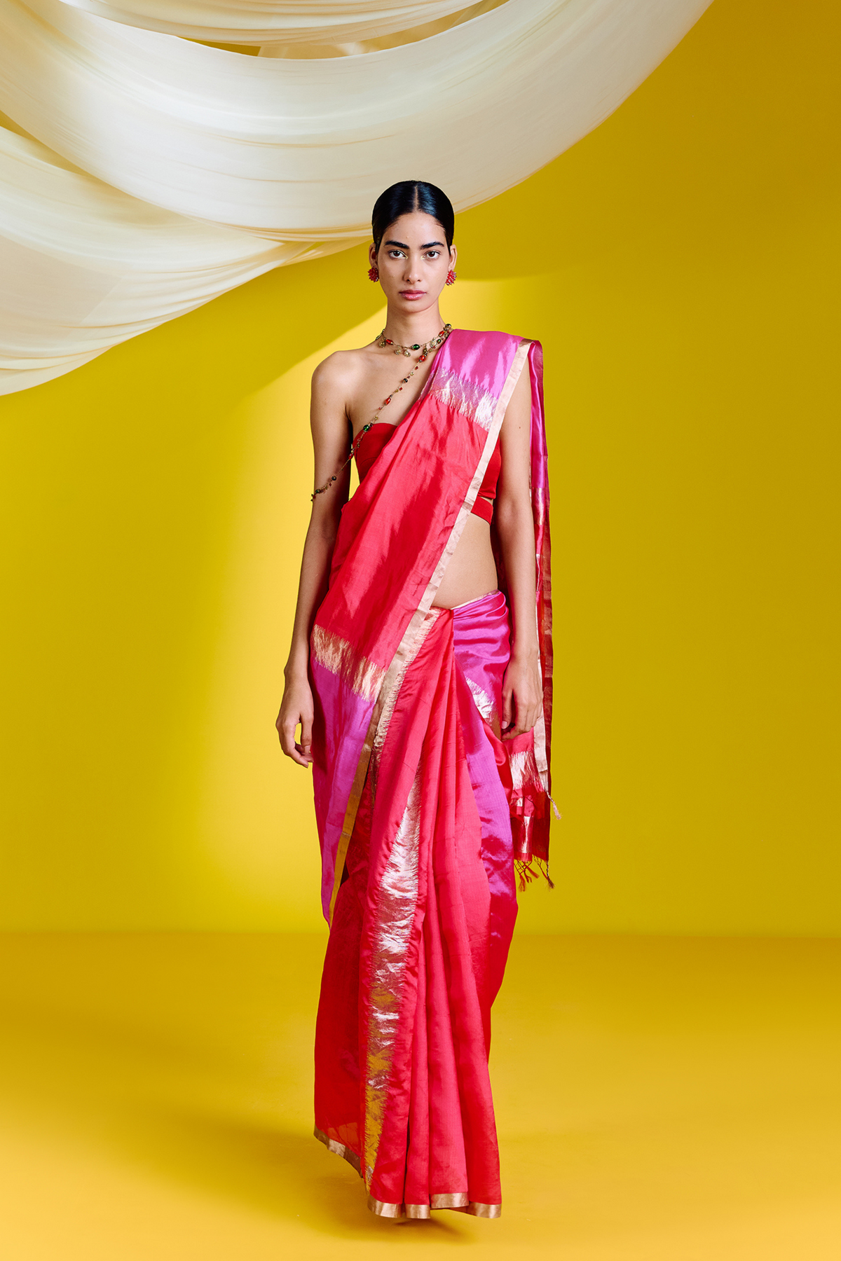 Pink Red Silk Handwoven Saree