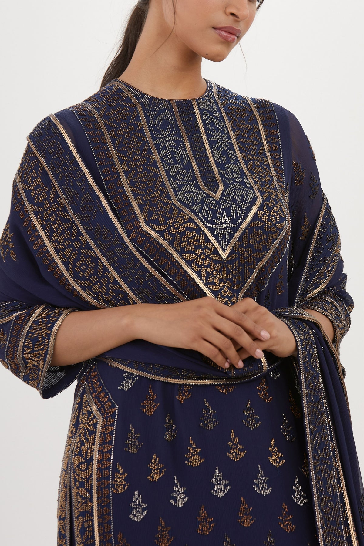 Navy Cutdana Kurta Set