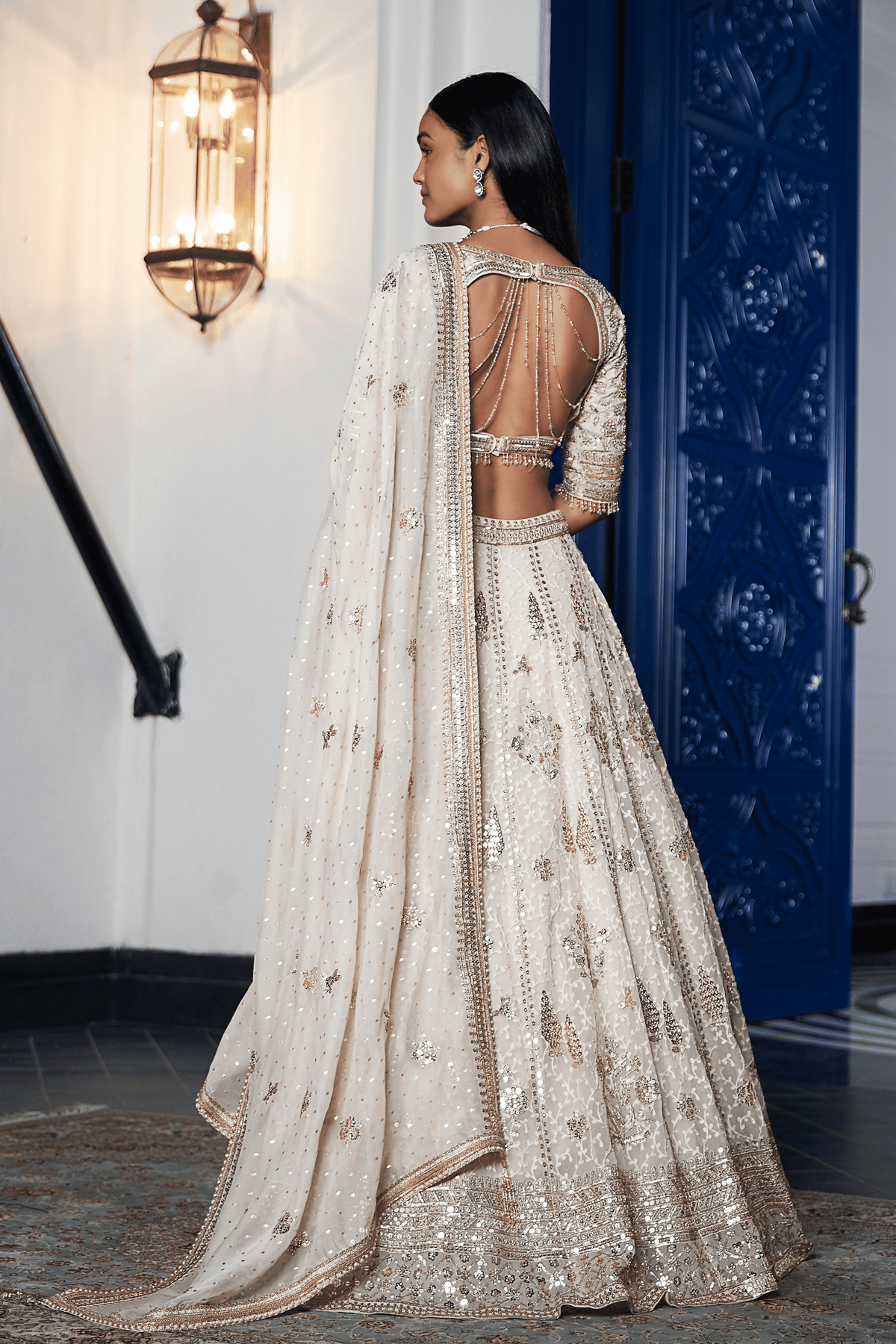 Organza Embroidered Lehenga Set Ivory