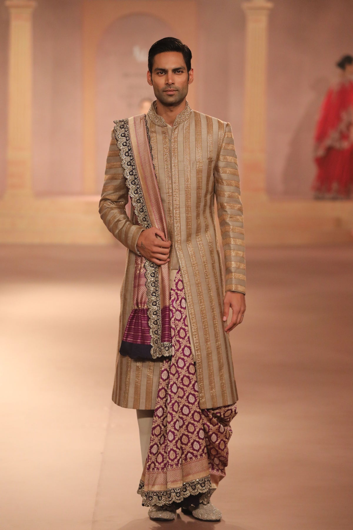 Beige Gold Sherwani Set