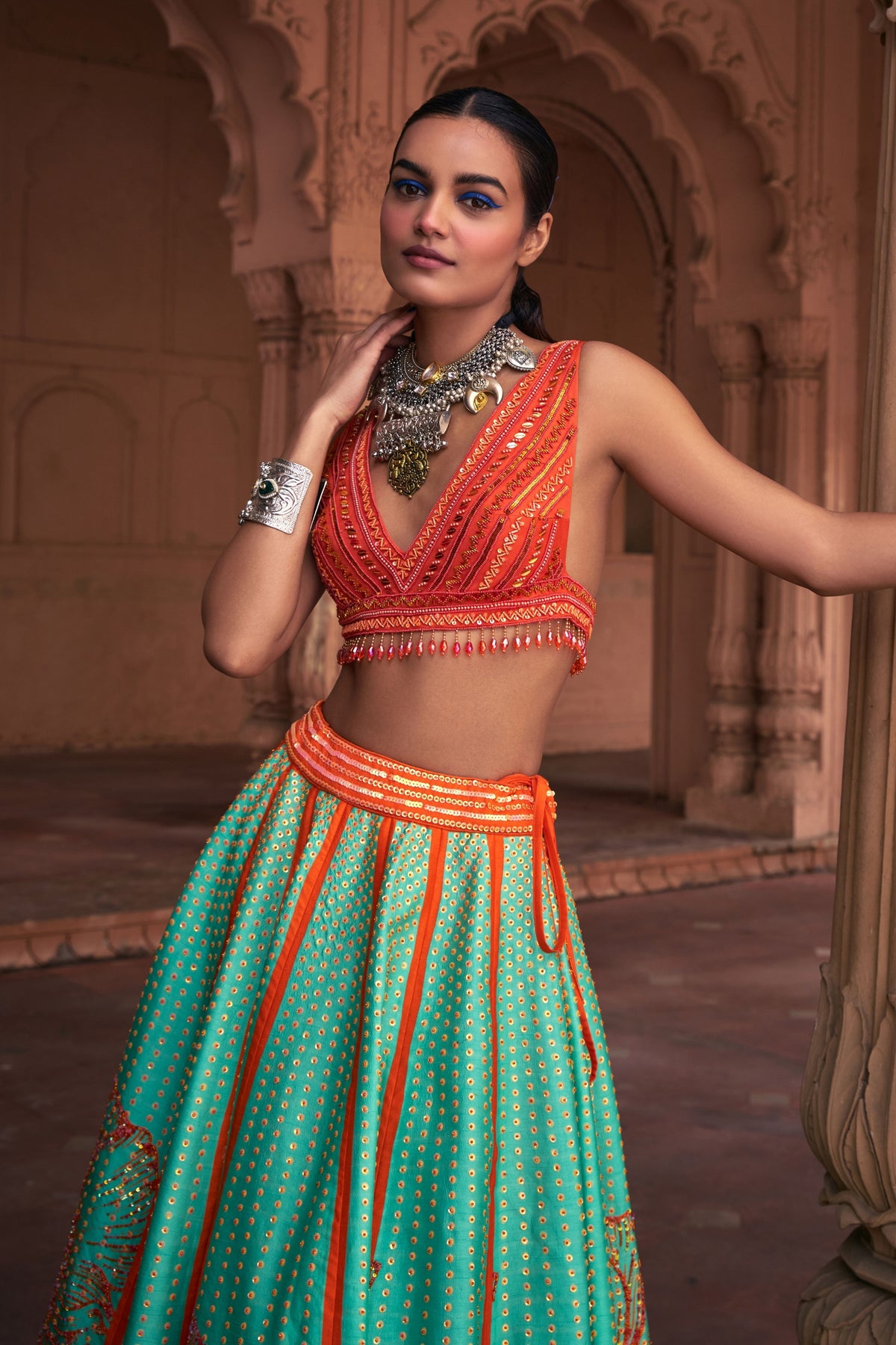 Coral Lines Lehenga Set