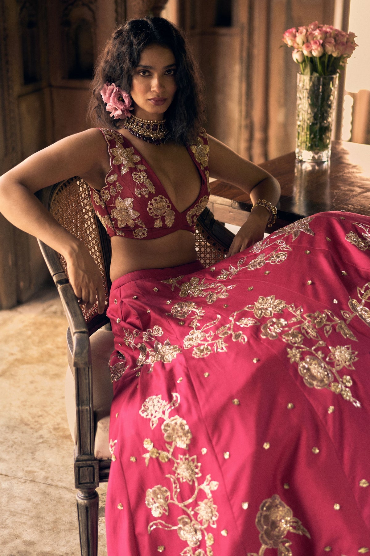 Rani Pink Embroidery Lehenga Set