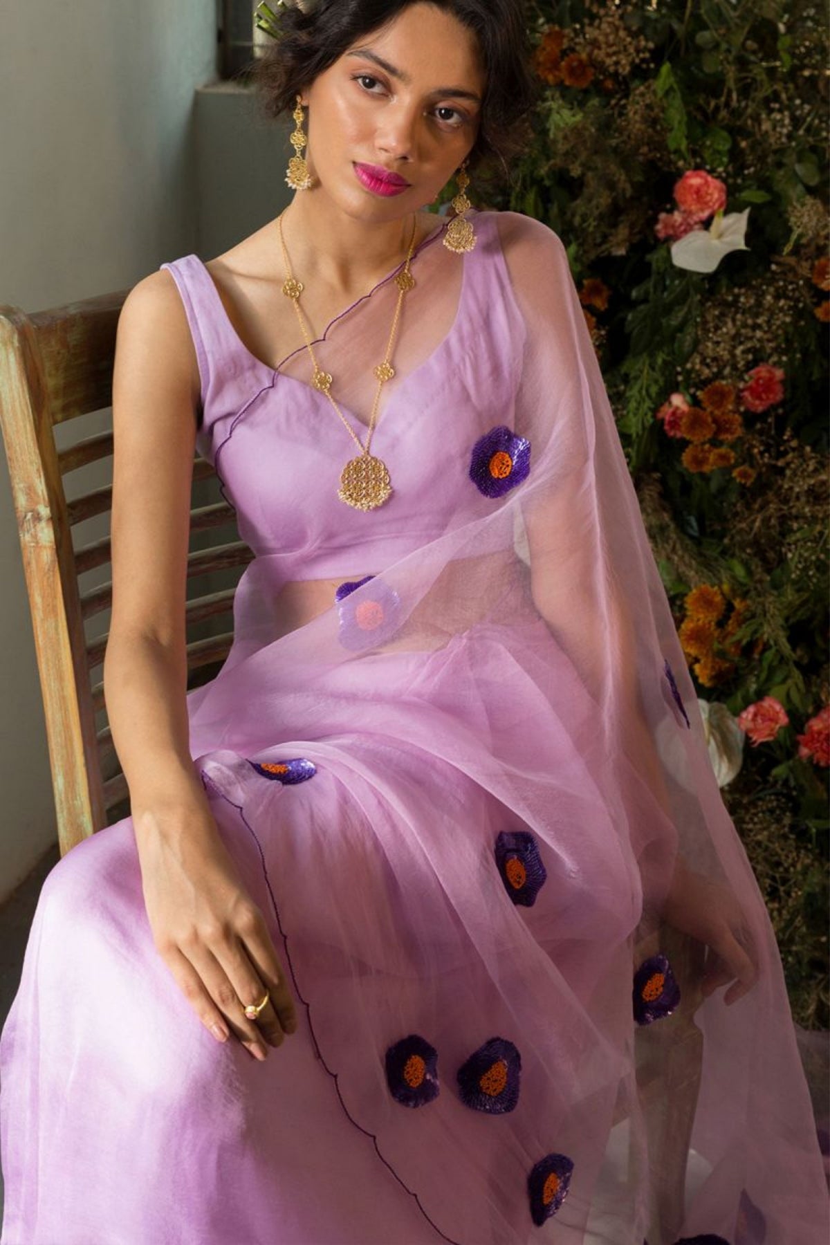 Gul Lavender Saree Set