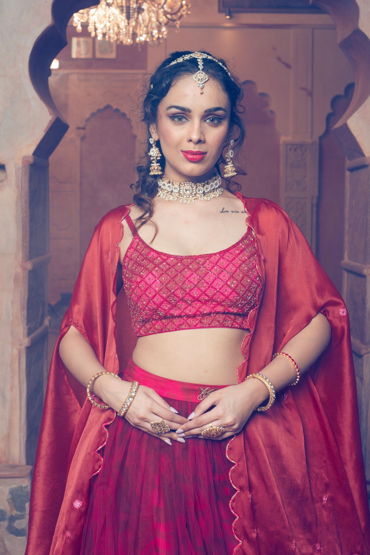 Maroon Embroidered Lehenga Set