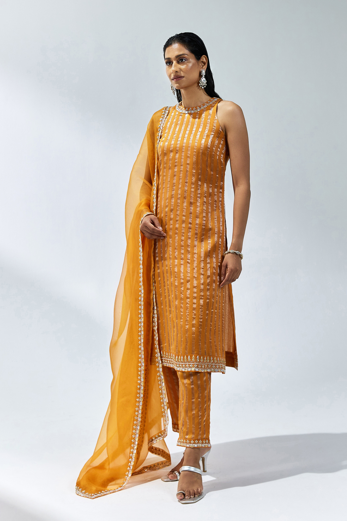 Burnt Orange Embroidered Kurta Set