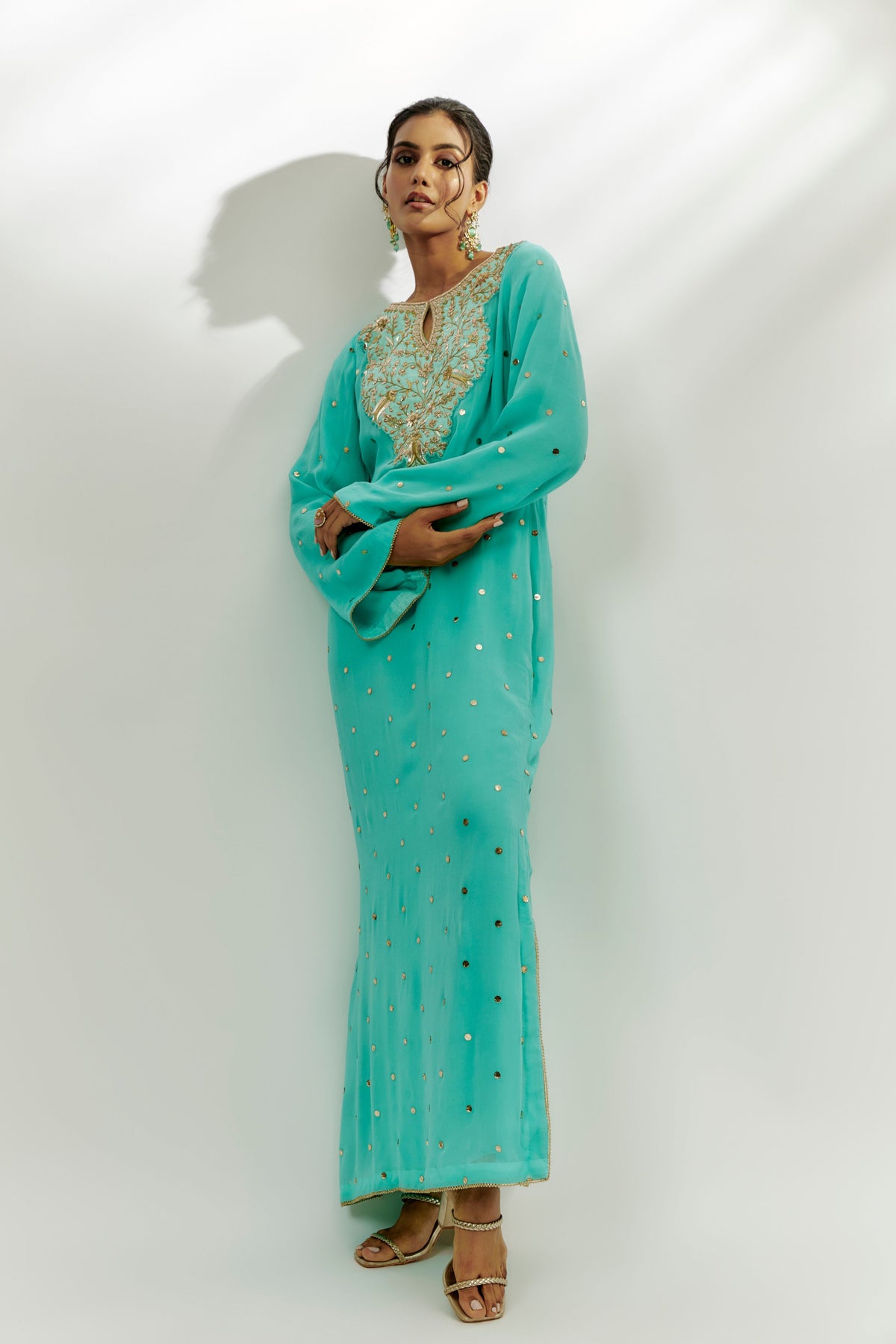 Cyan Blue Embroidered Kaftan Dress