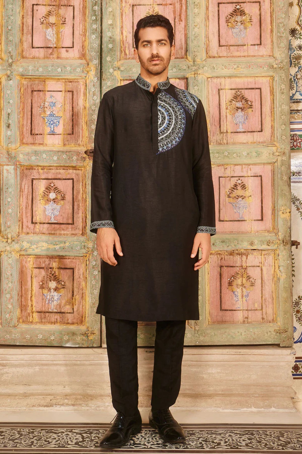 Black One Side Embroidered Kurta Set