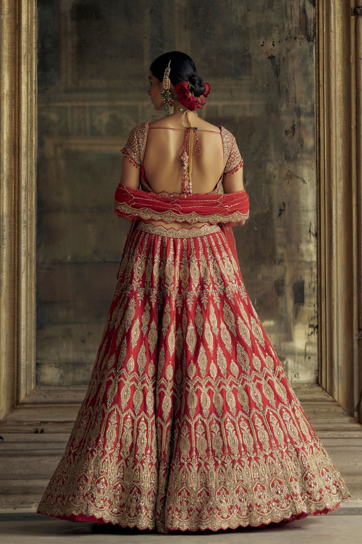 Rose Red Embroidered Lehenga Choli Set