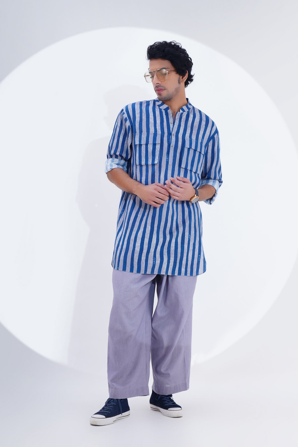 Blue Striped Printed Kurta Set