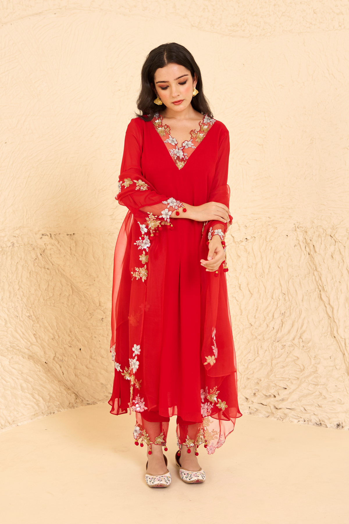 Red Georgette Kurta Set