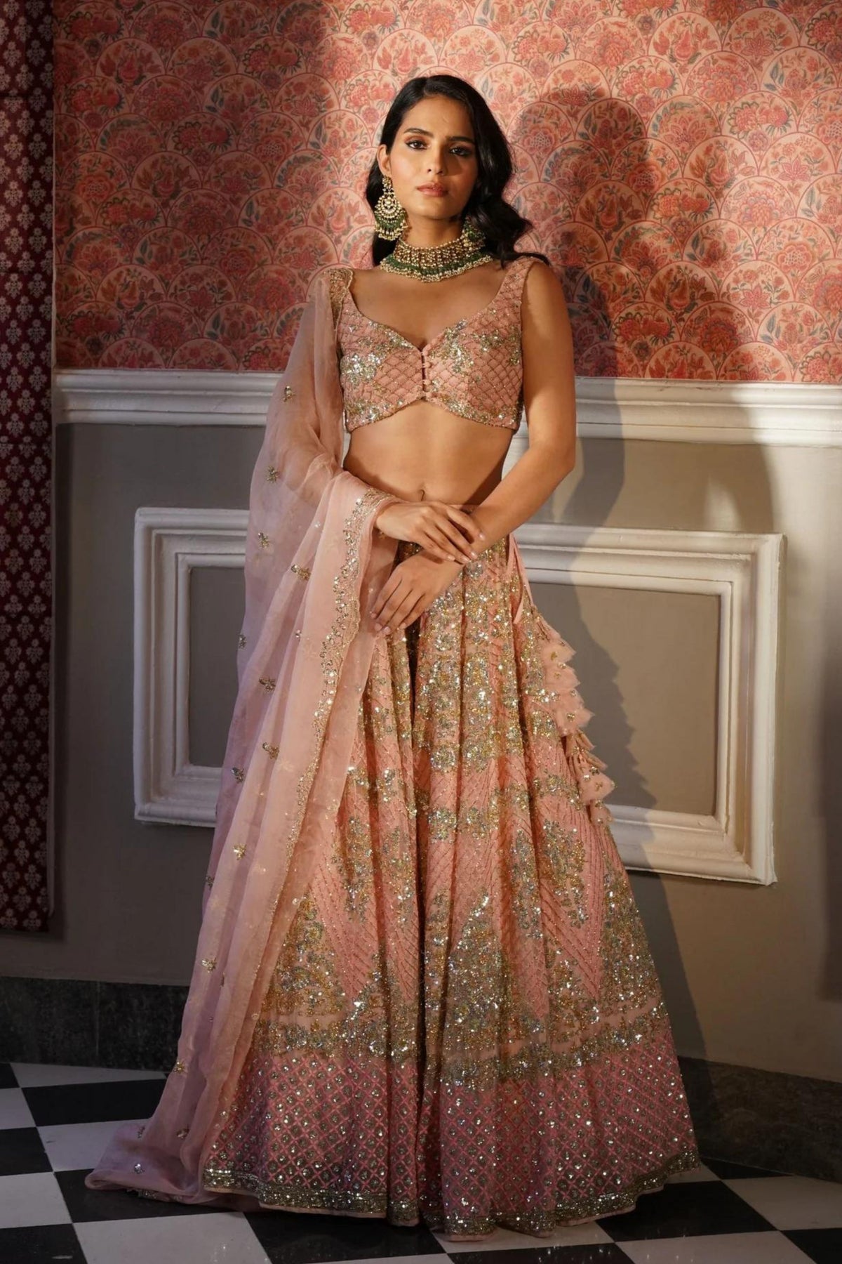 Peach Pink Lehenga Set