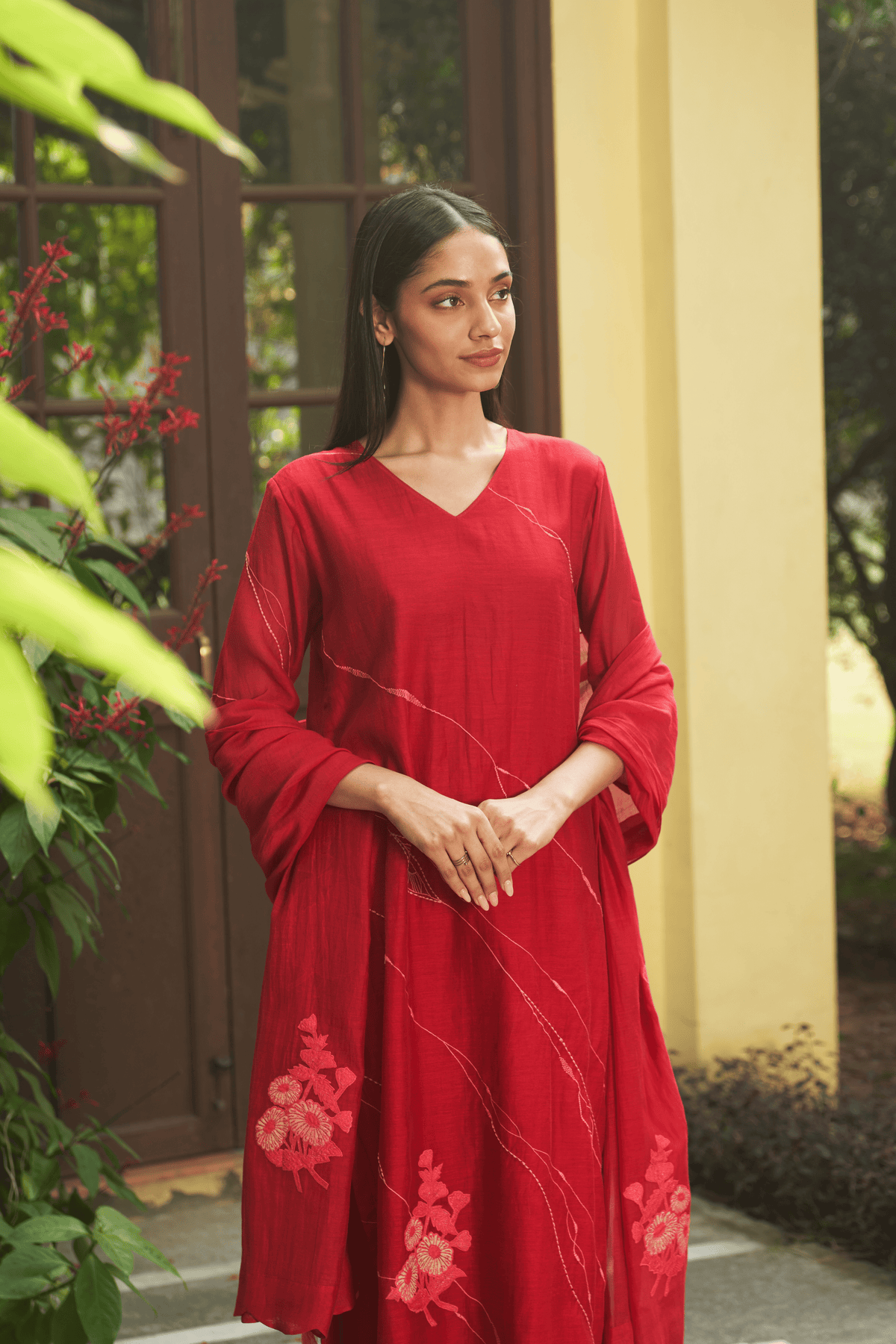 Crimson  Floral Kurta Set