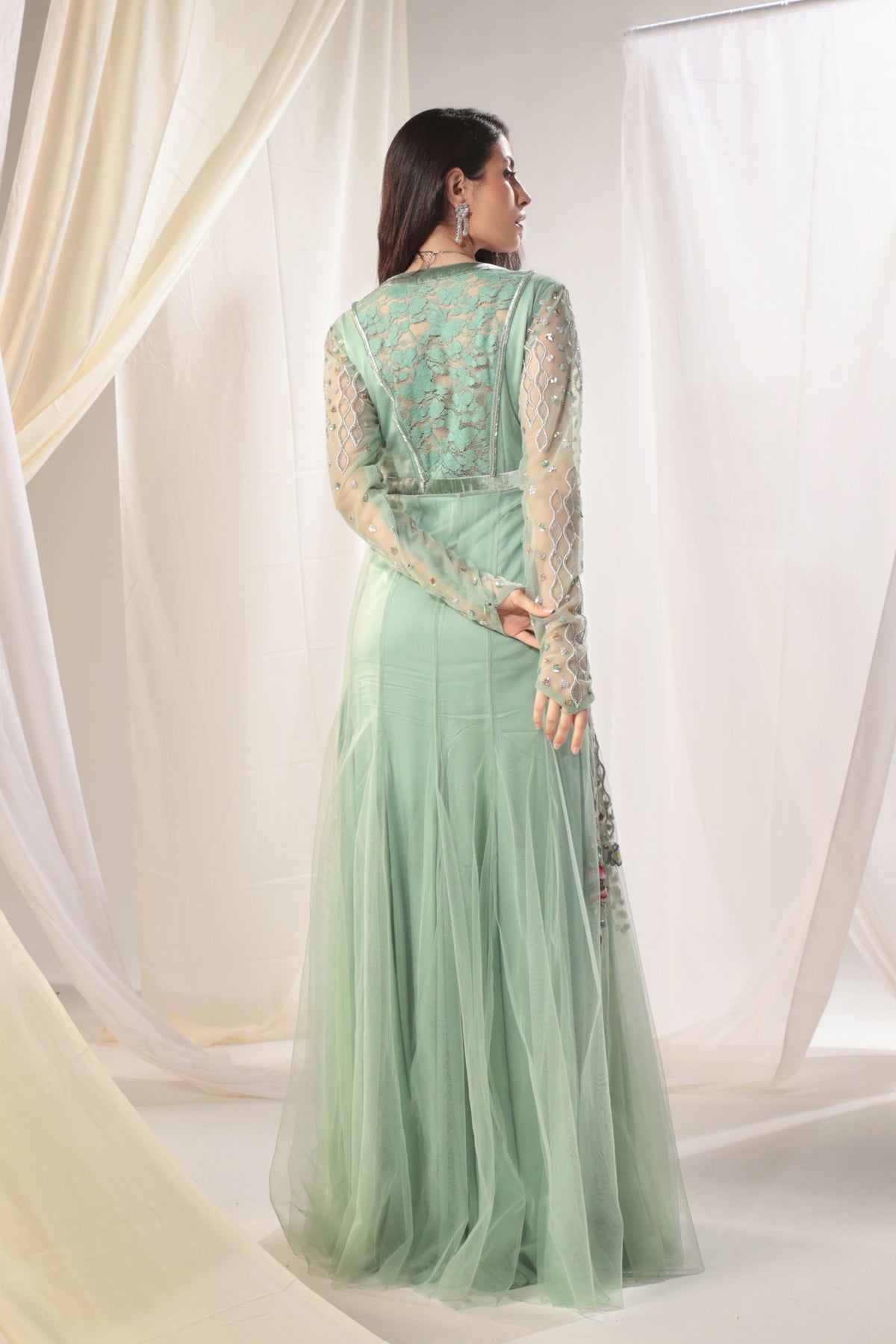 Aqua Blue Embroidered Gown