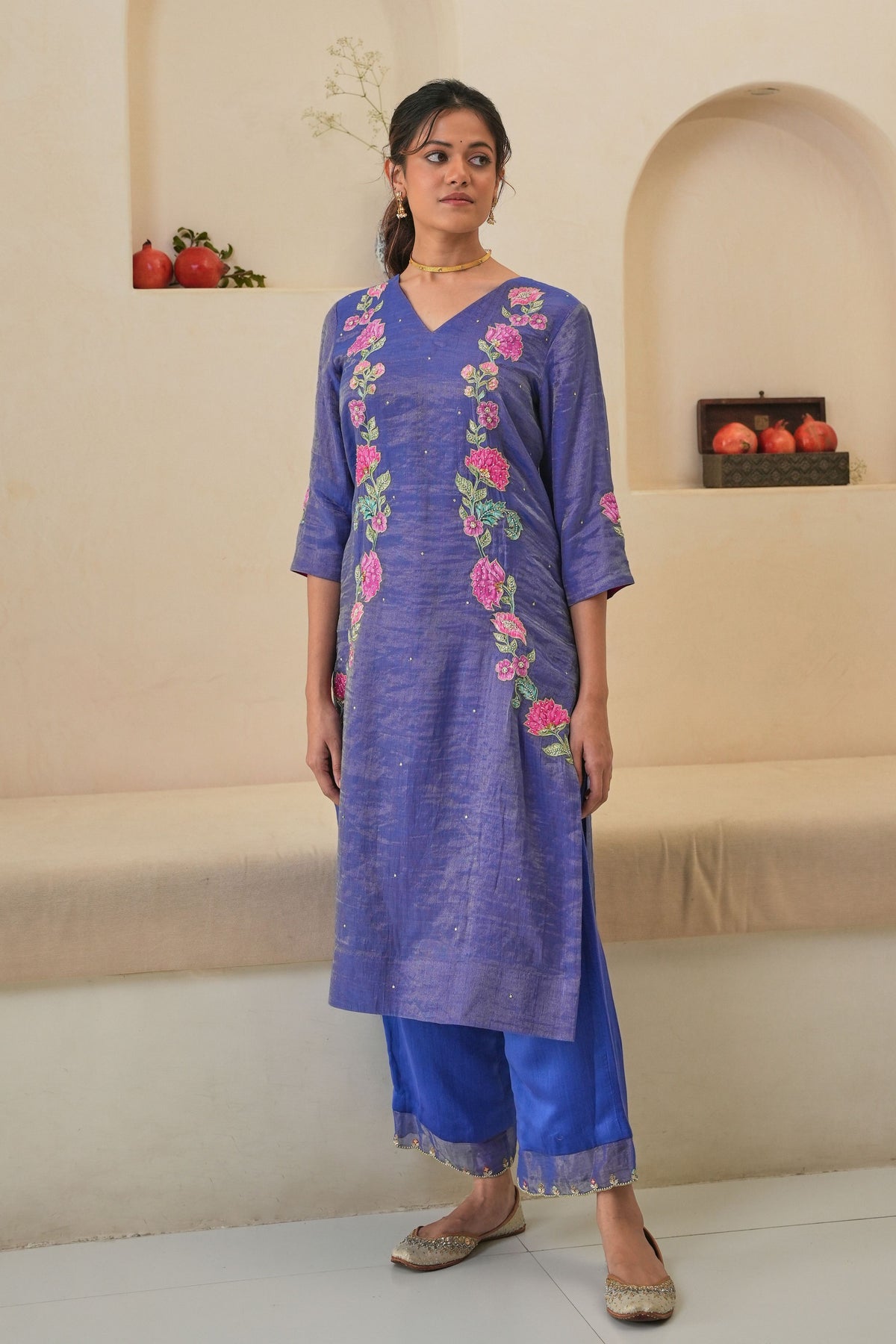 Rehaab Tissue Kurta Set in Purple With Dupatta