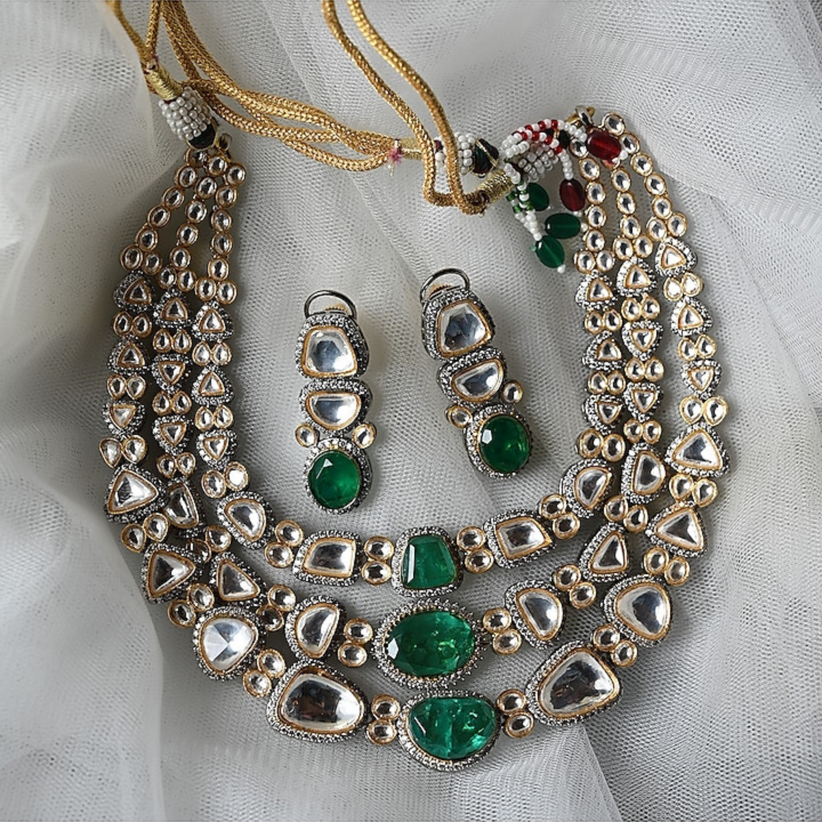 Grandeur Green Kundan Necklace Set