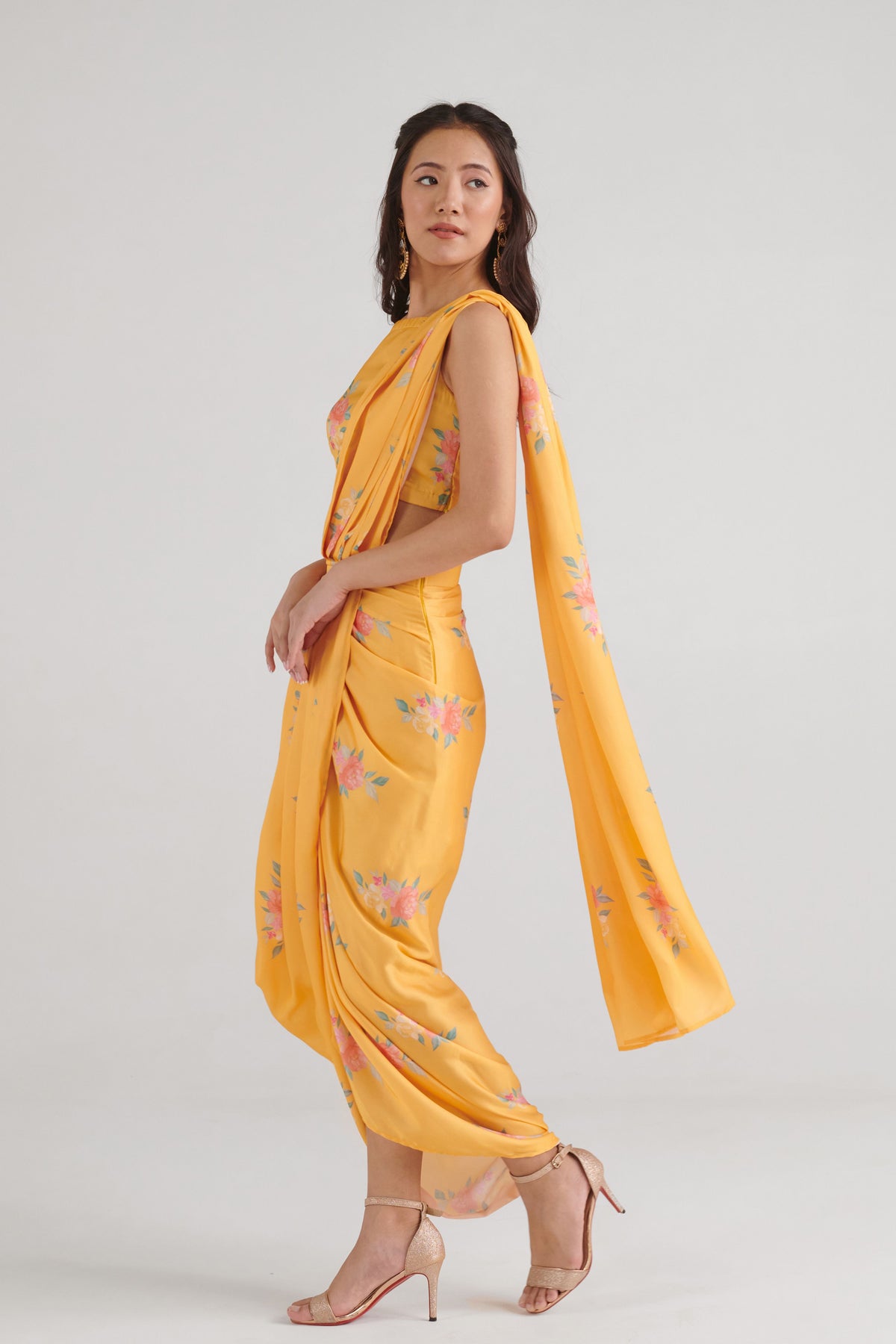 Amber Yellow Lungi Saree Set