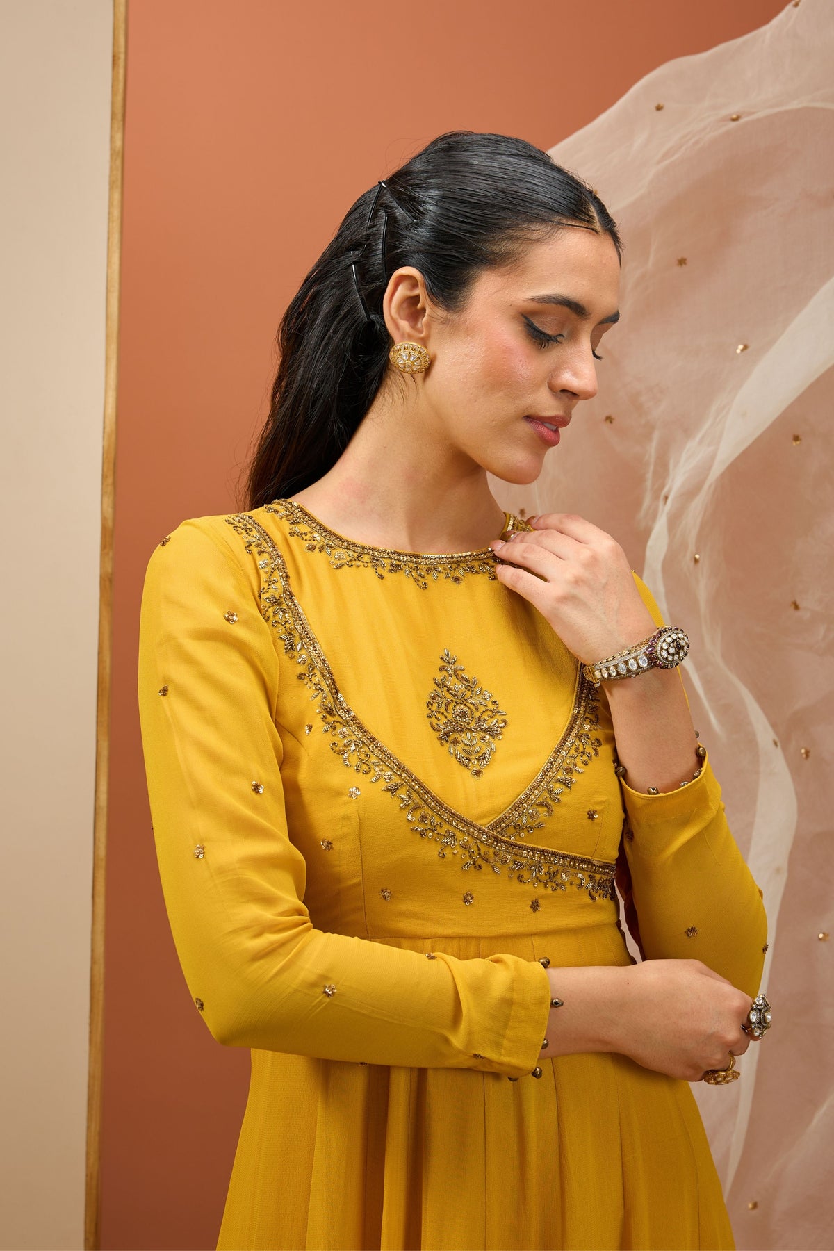 Mustard Anarkali Set