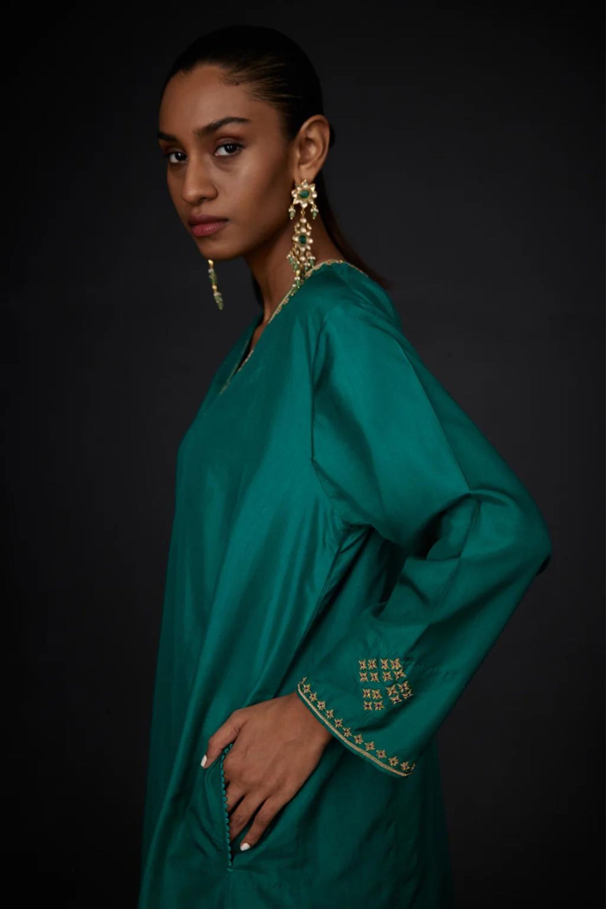 Green Embroidered Tunic Set