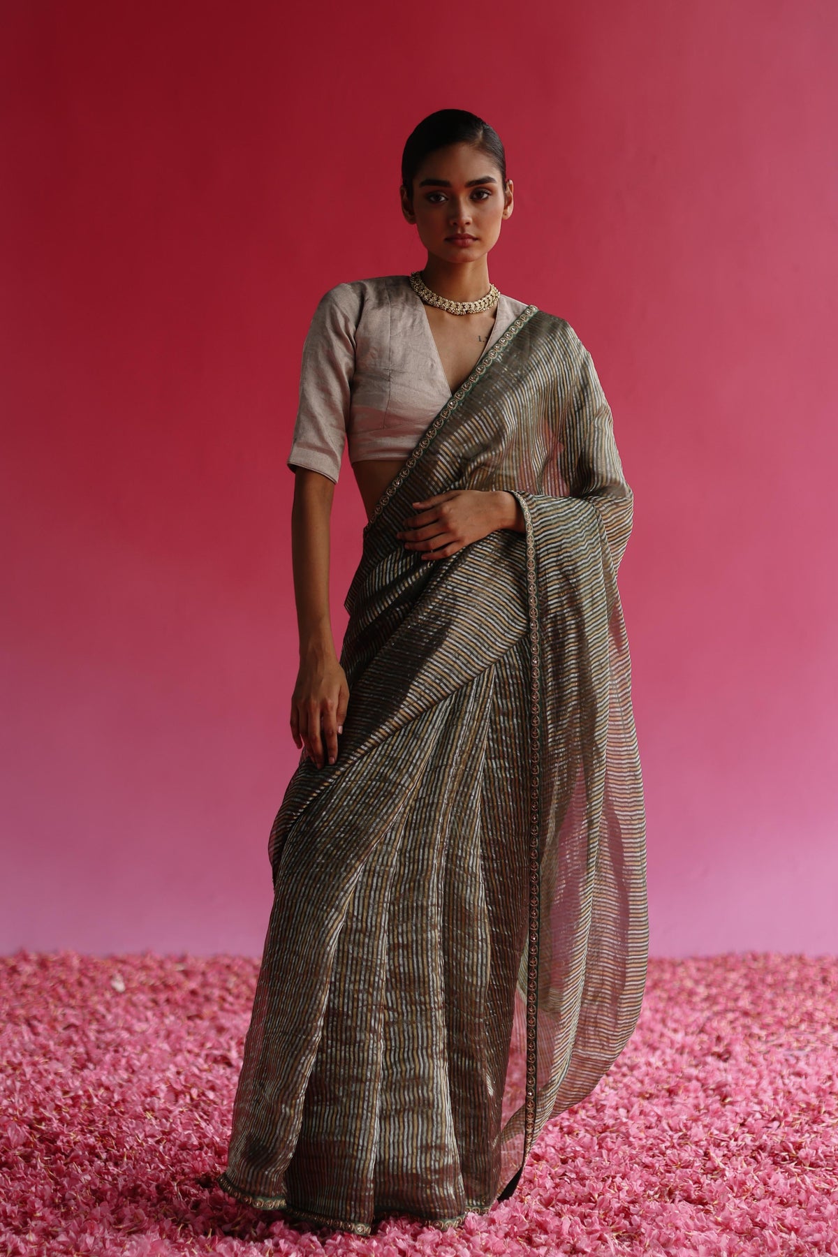 Aago Silver Saree Set