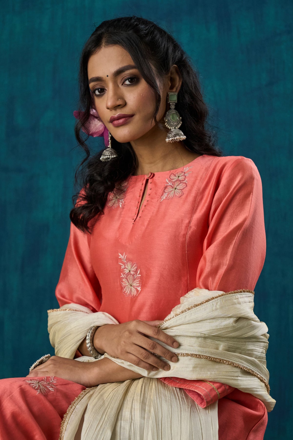 Peach Floral Urvi Kurta Sets