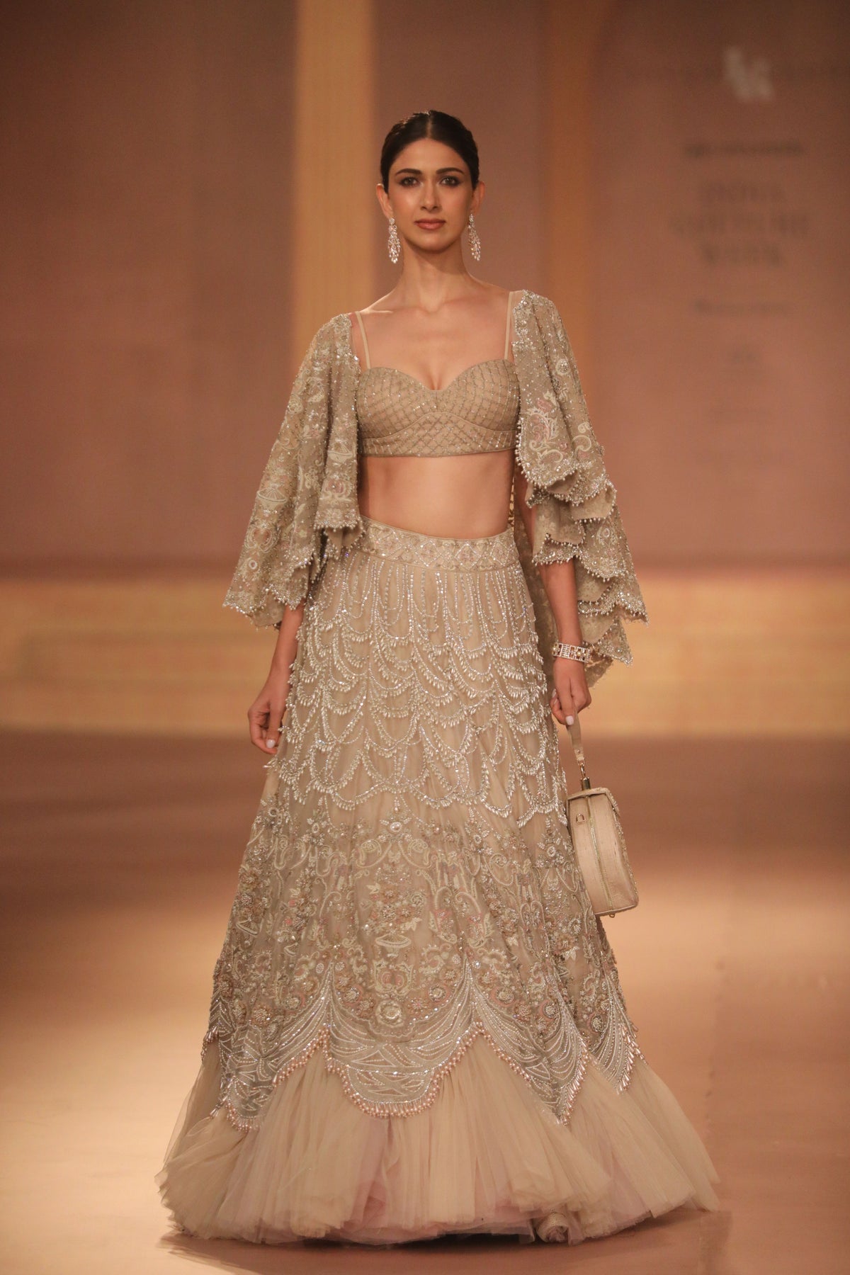 Beige Lehenga With Cape Set