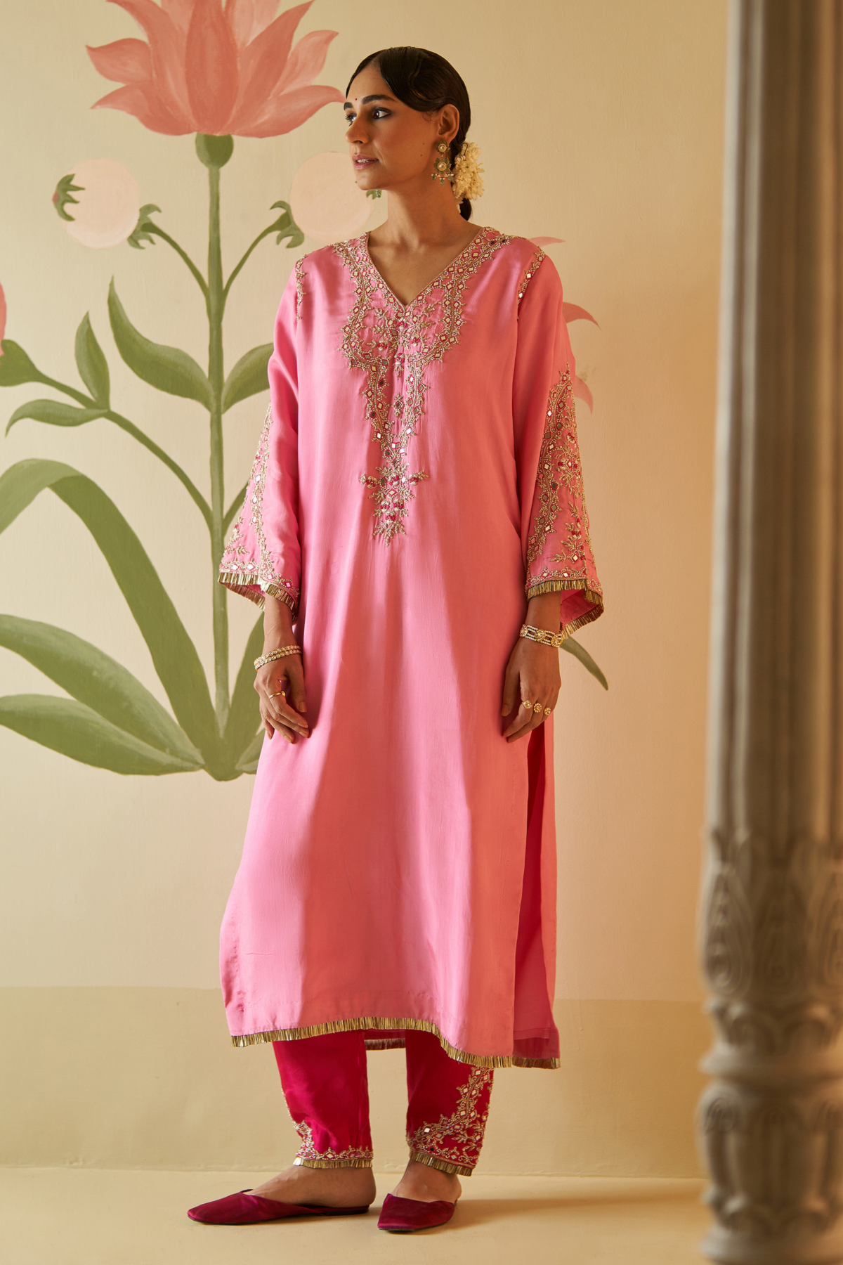 Pink Silk Choga Set
