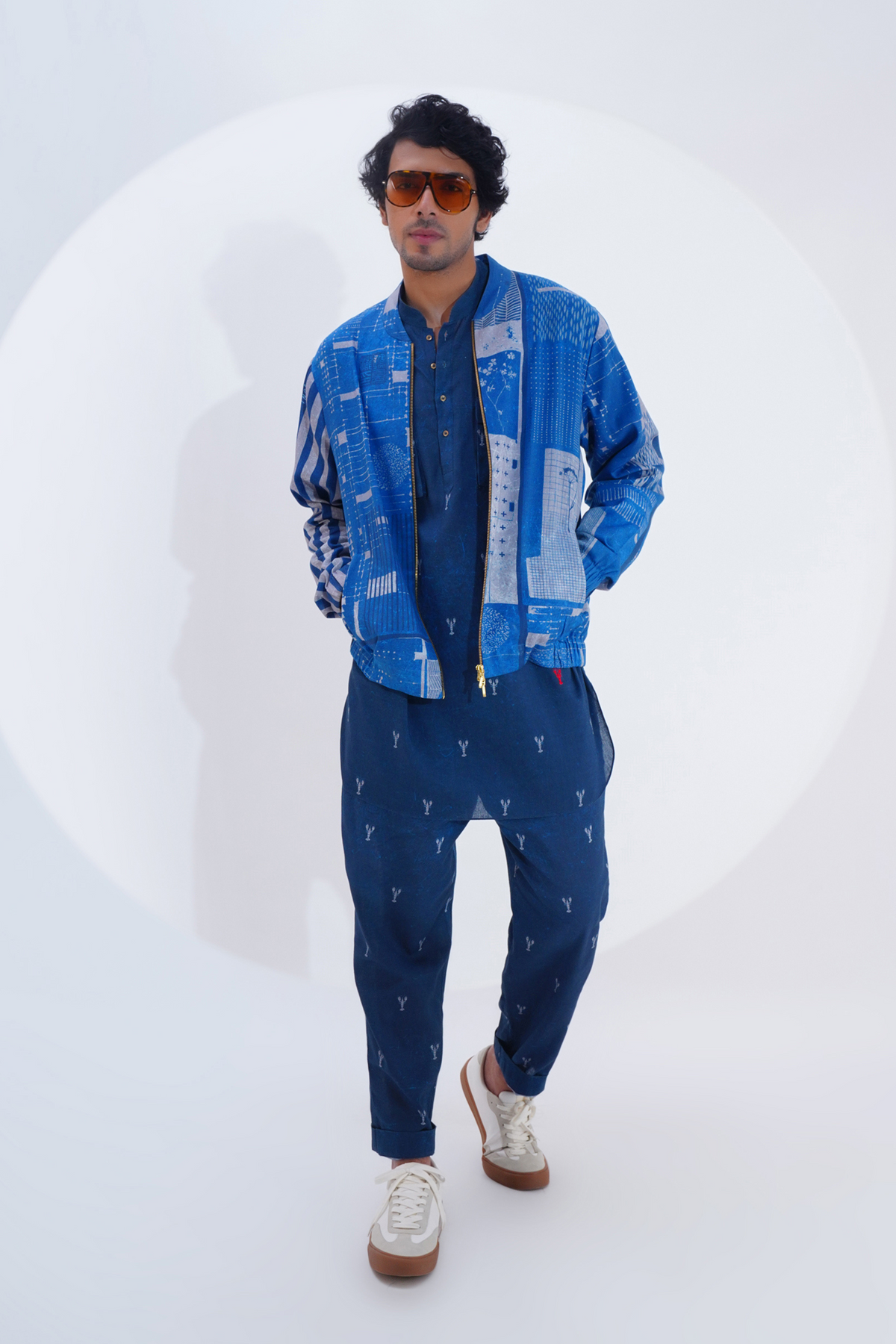 Indigo Printed Bomber Jacket