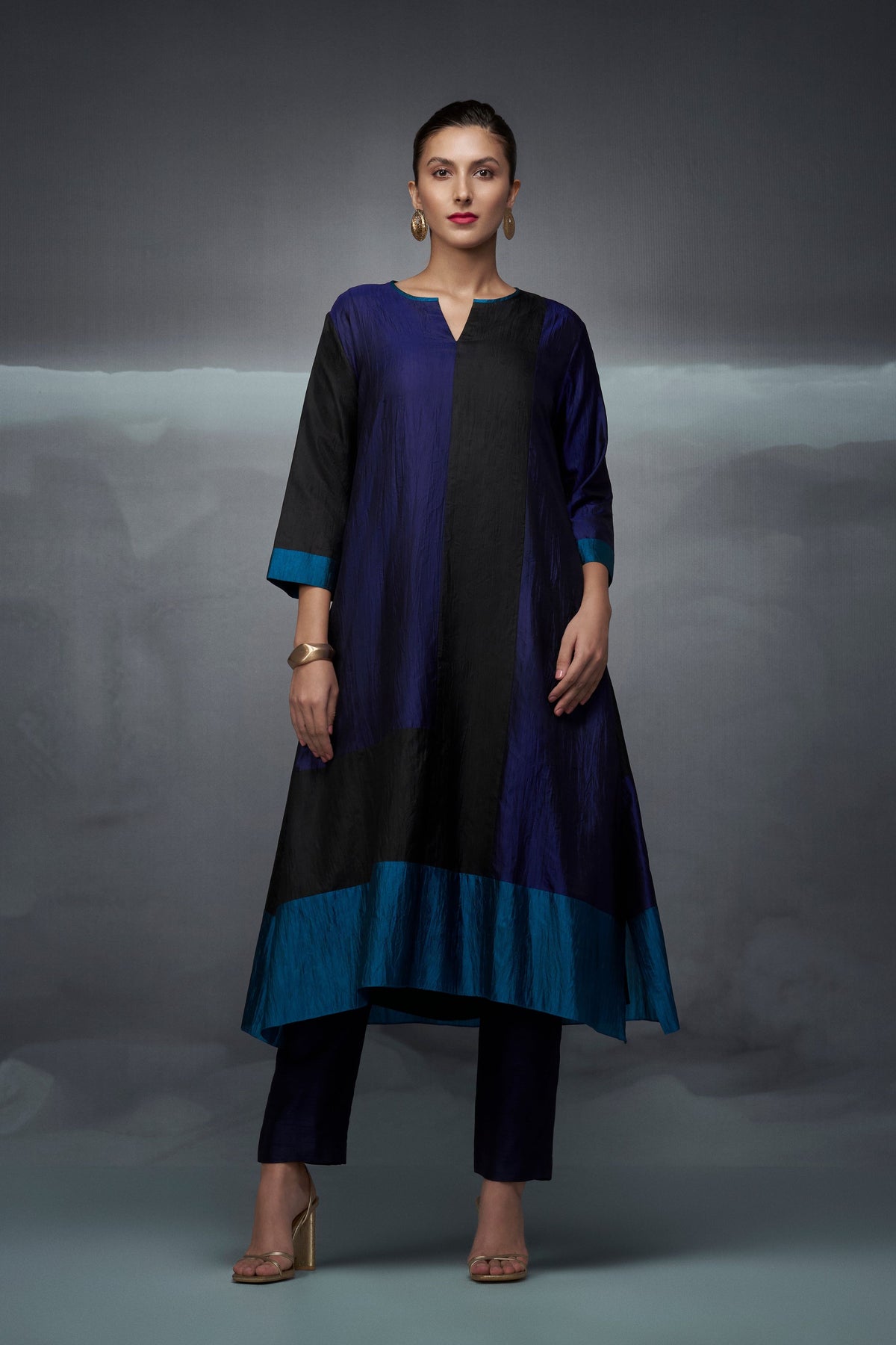 Black &amp; Blue Silk Kurta