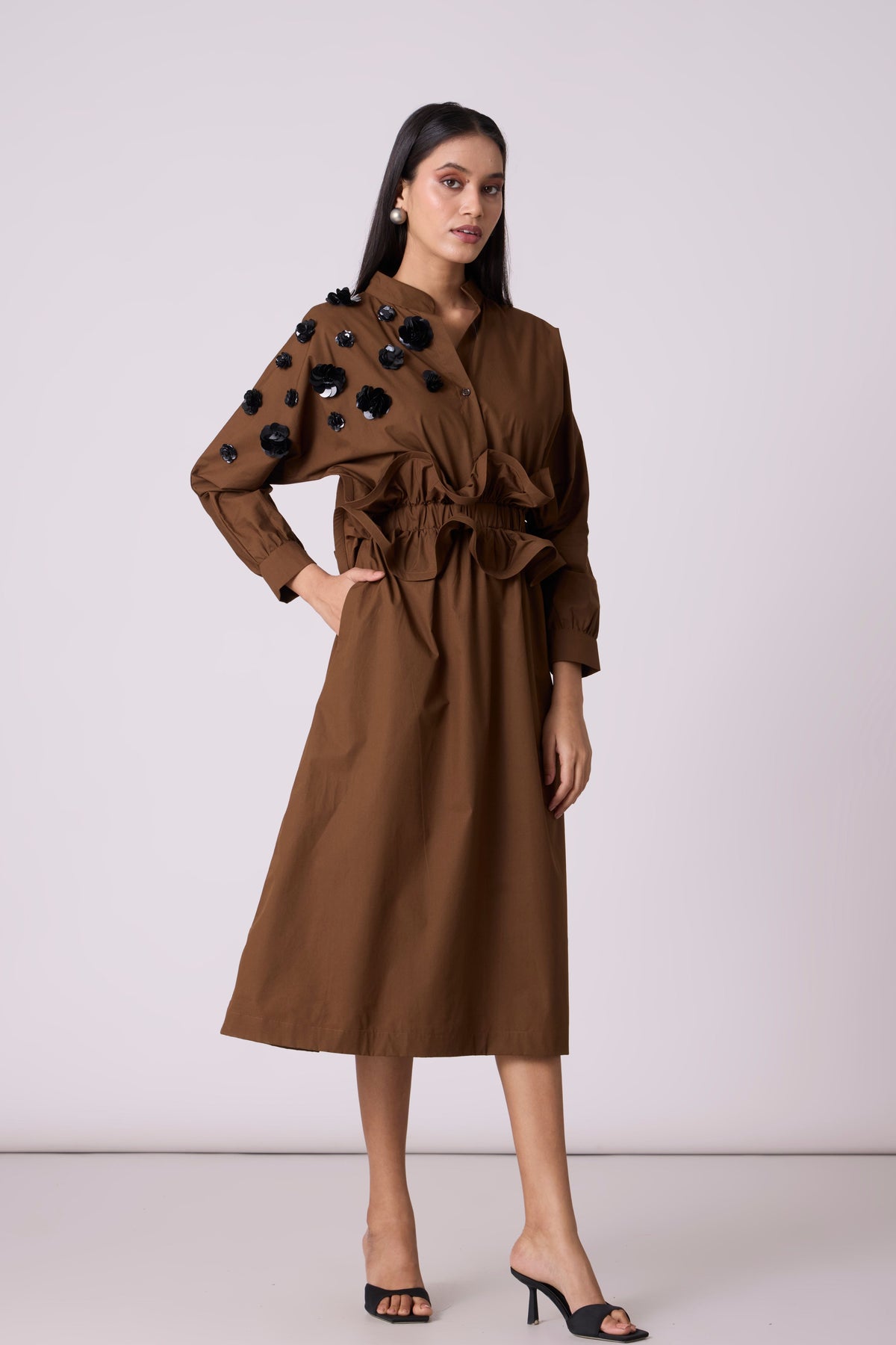 Alexa Applique Olive Brown Dress