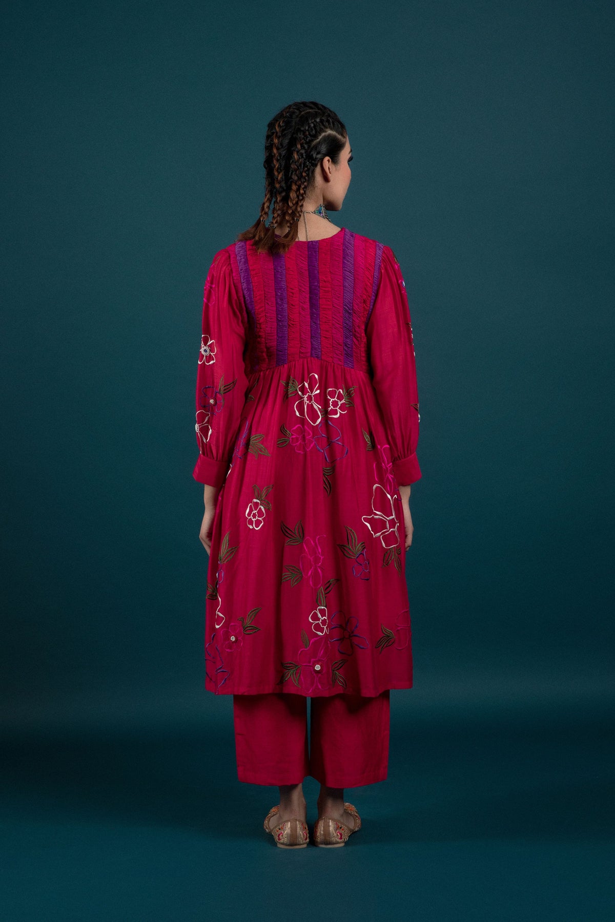 Red 3d Embroidered Tunic