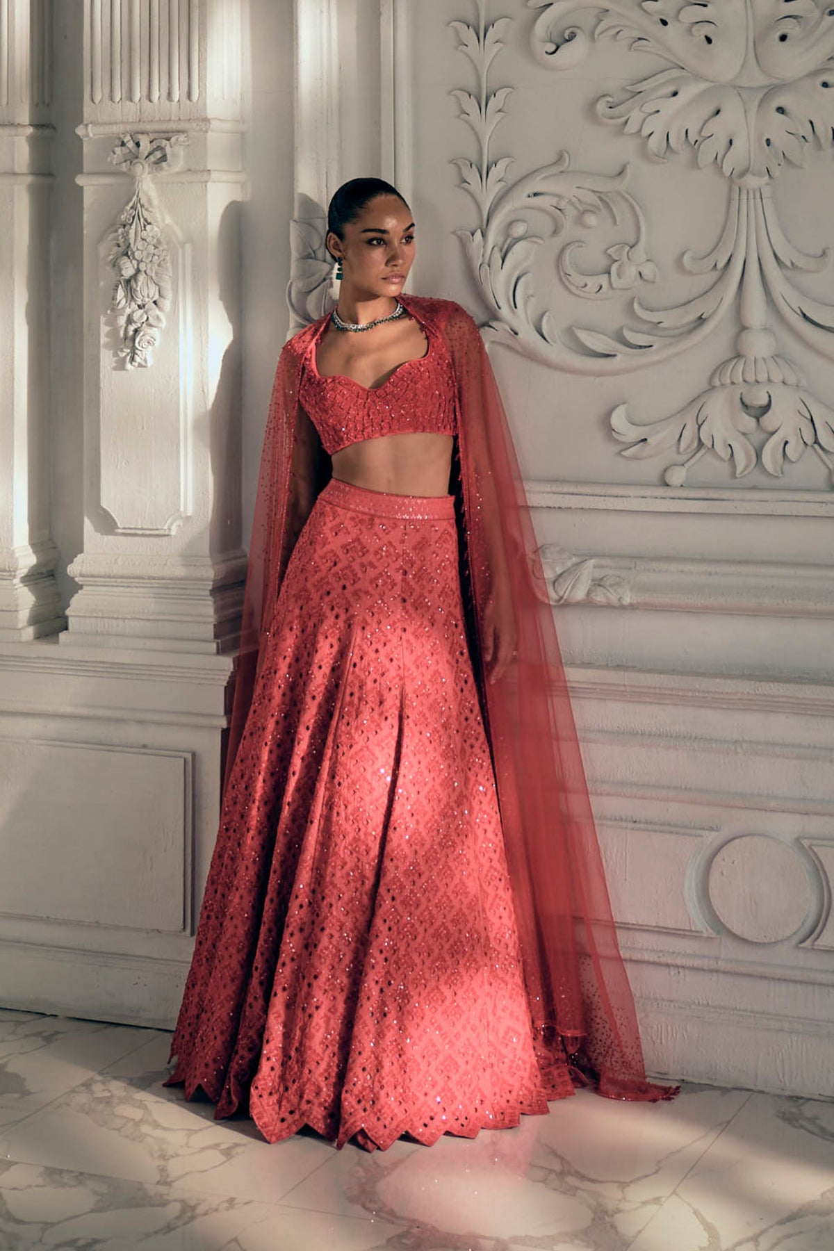 Red Orange Lehenga Set