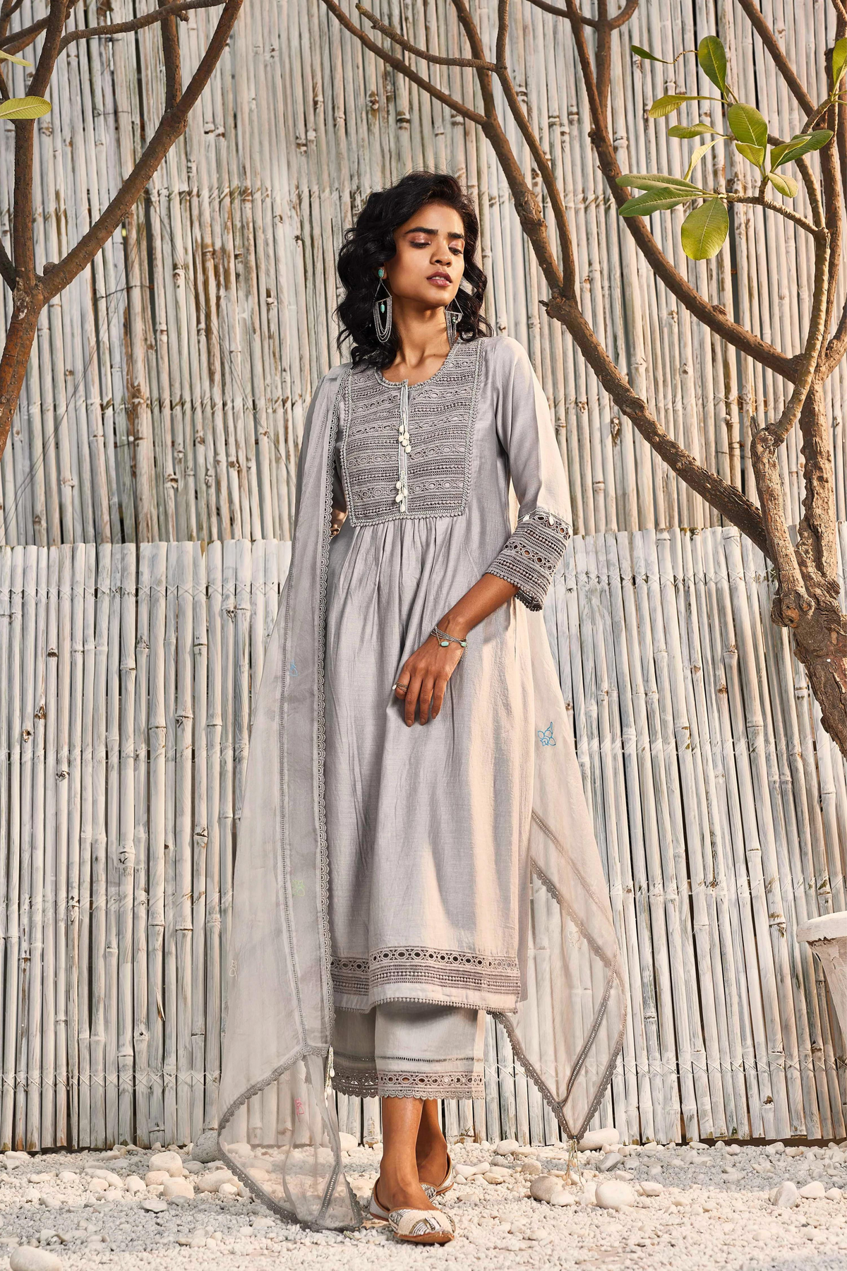 Steel Grey Chanderi Kurta Set