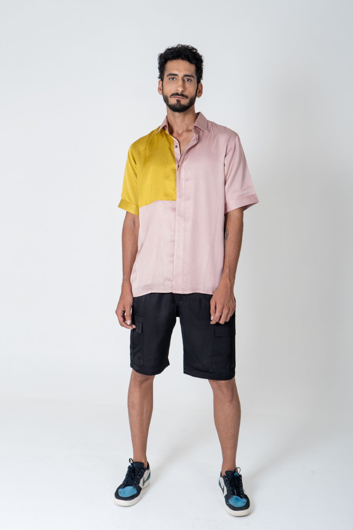 Pink-yellow Color-blocked Shirt