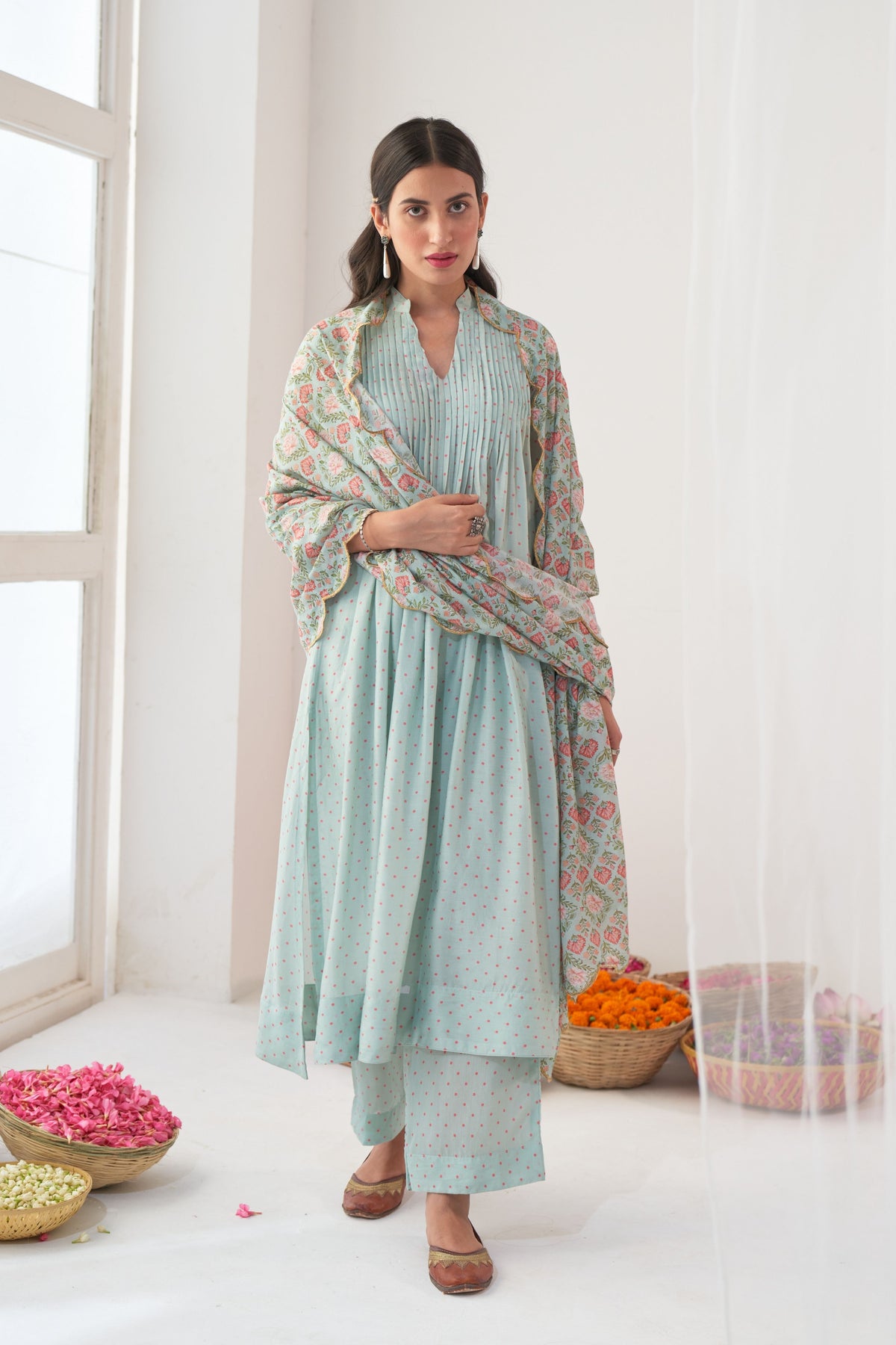 Aqua Peony Kurta Set