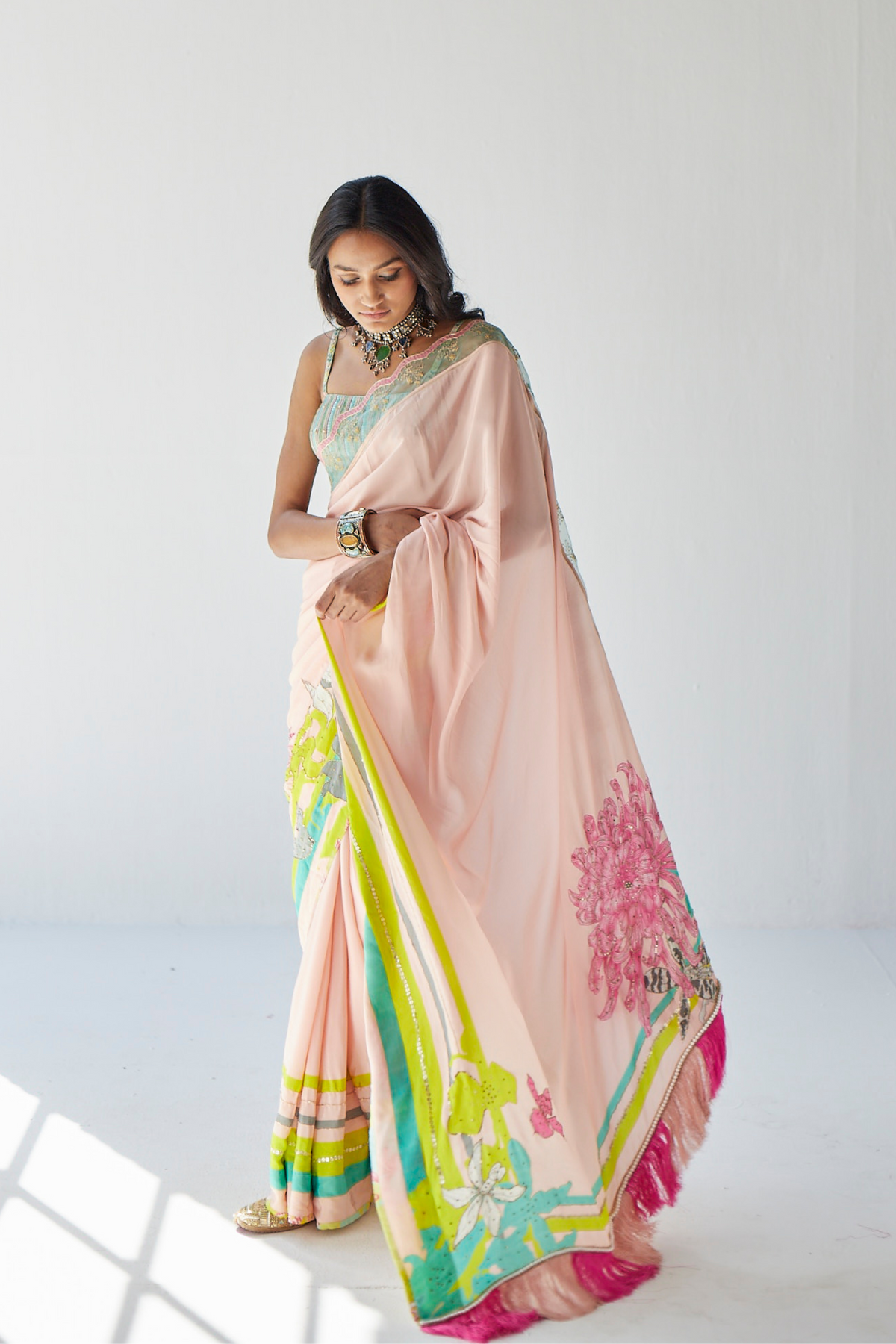 Nude pink orchid sari