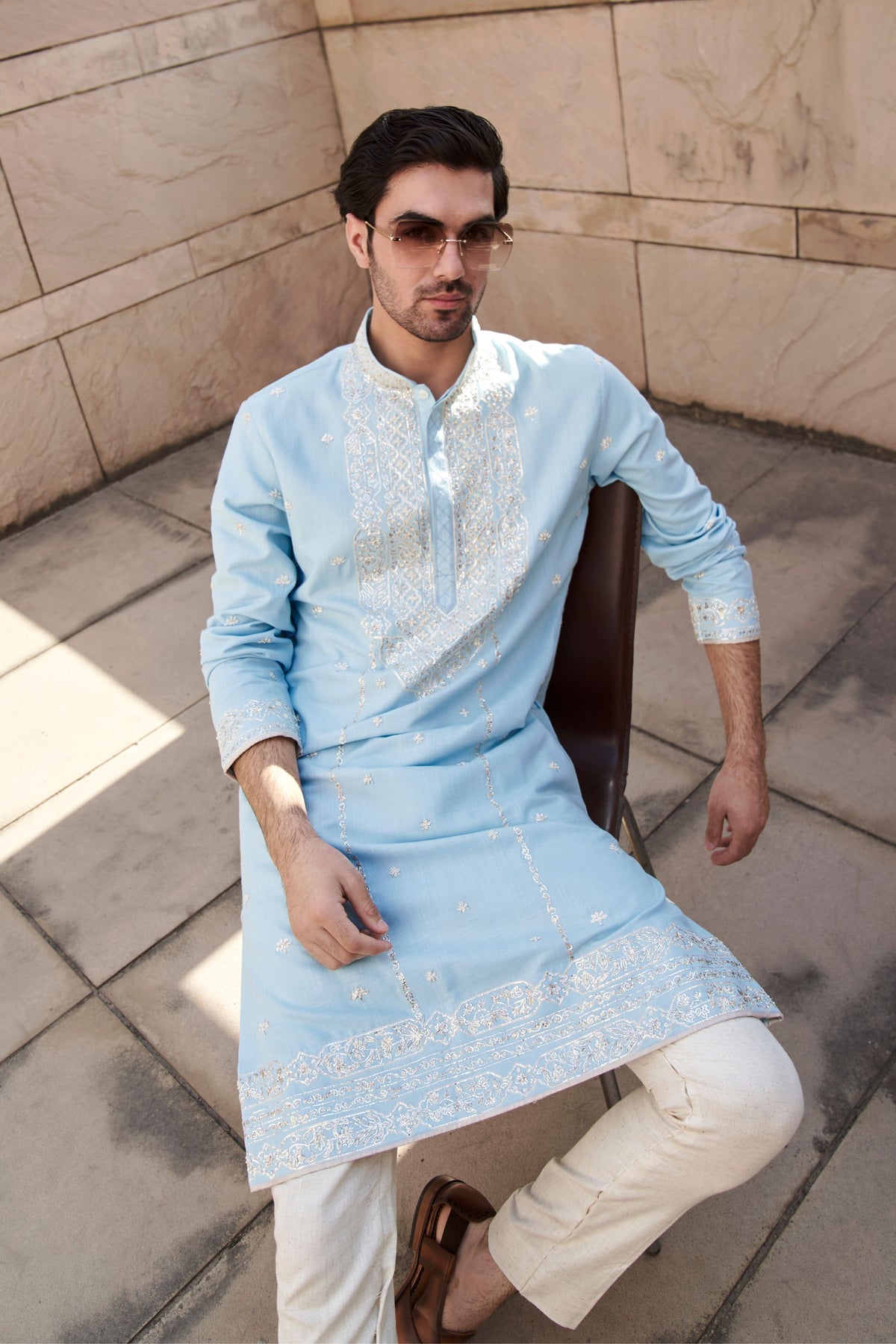 Aqua Blue Mughal Jaa Kurta